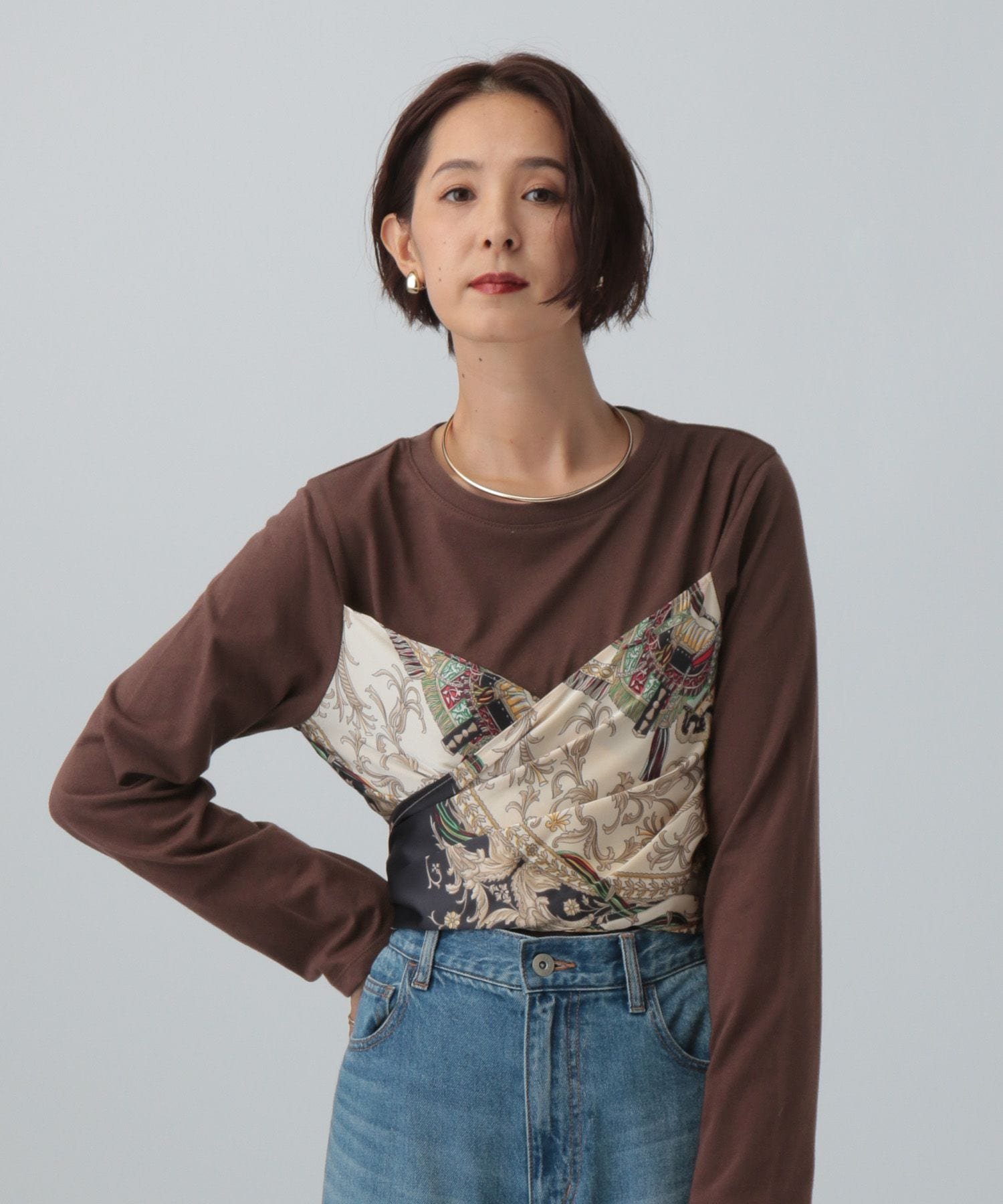 LEPSIM スカーフビスチェ風長袖プルオーバー レプシィム トップス カットソー・Tシャツ ブラック ブラウン ホワイト【送料無料】のサムネイル