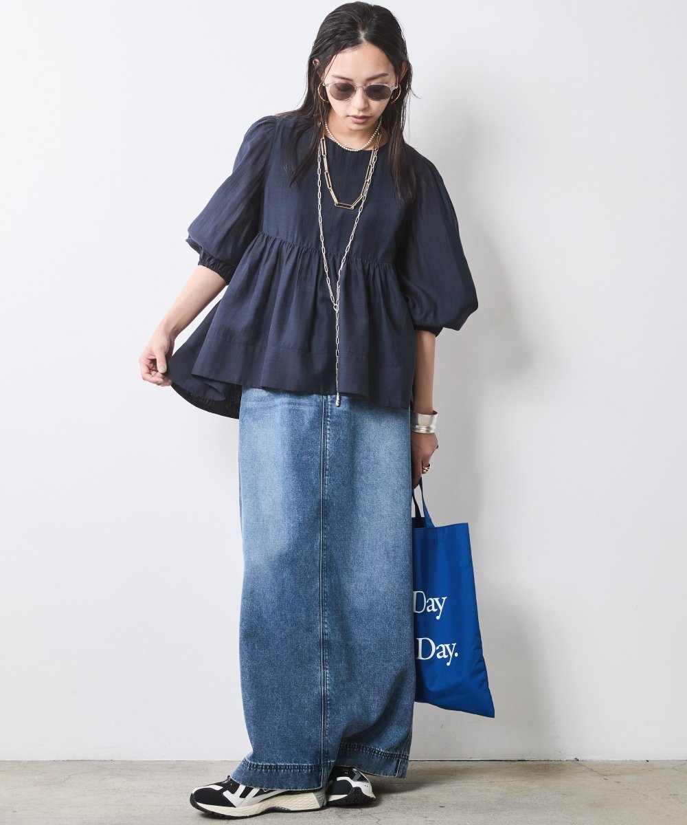CHIC STYLE シアーギャザーブラウス＜大きいサイズ有＞シックスタイル シックスタイル トップス シャツ・ブラウス ホワイト ネイビー【送料無料】