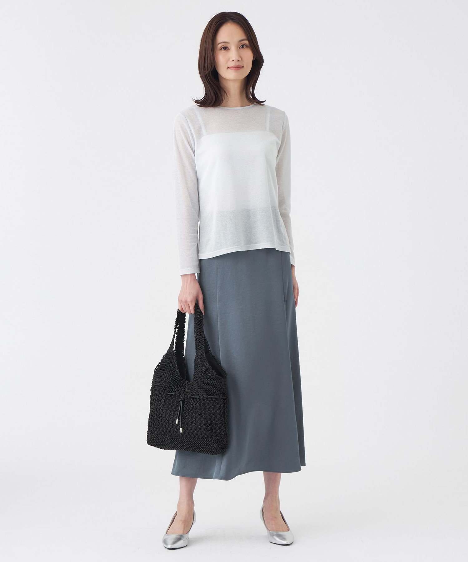 TRANS WORK 【ウォッシャブル】シアーラメフライスカットソー トランスワーク トップス カットソー・Tシャツ ゴールド シルバー
