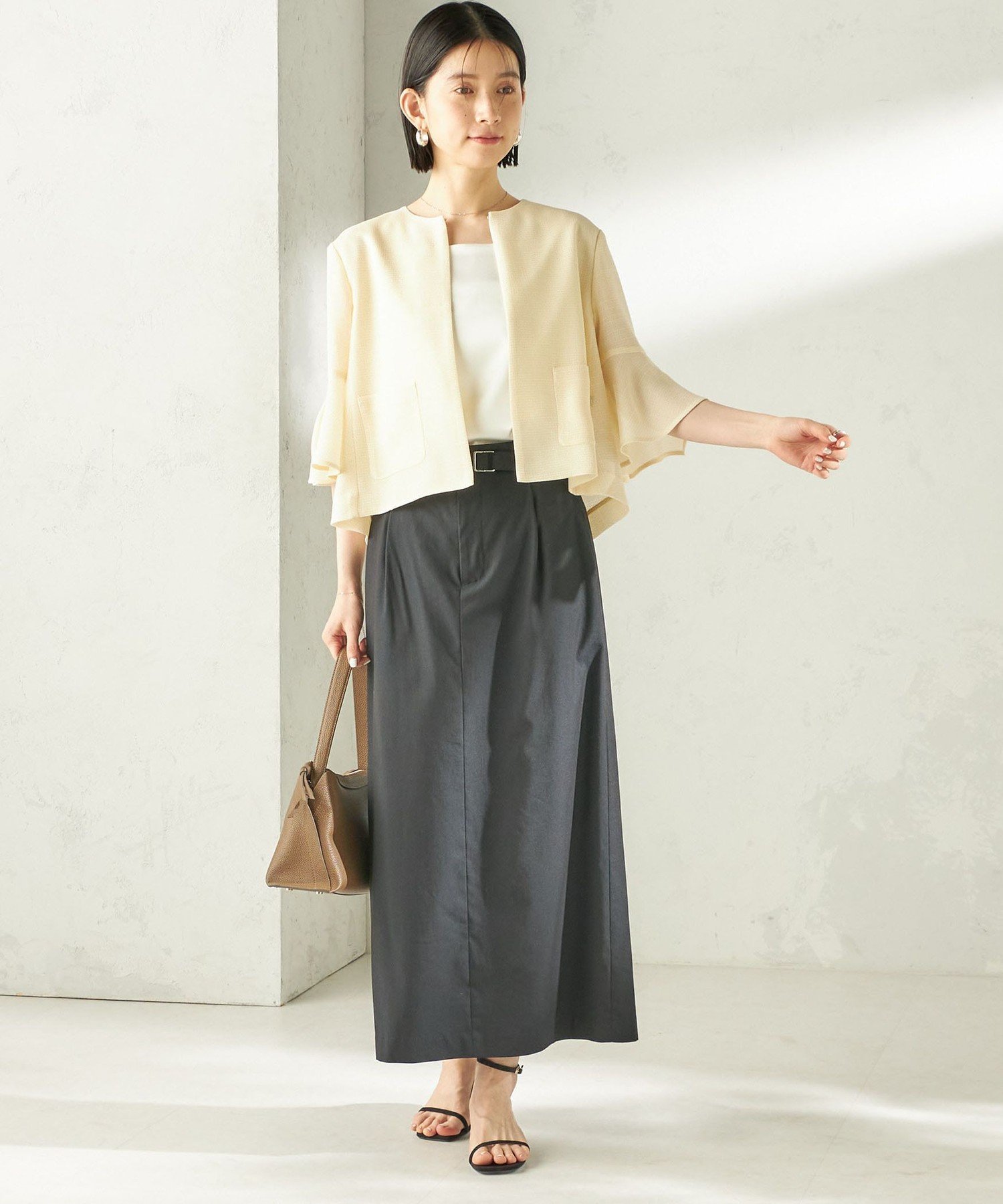 WOMEN ＜手洗い可能＞ミニ チェック カラミ ノーカラー ジャケット シップス ジャケット・アウター ノーカラージャケット ホワイト ブラック