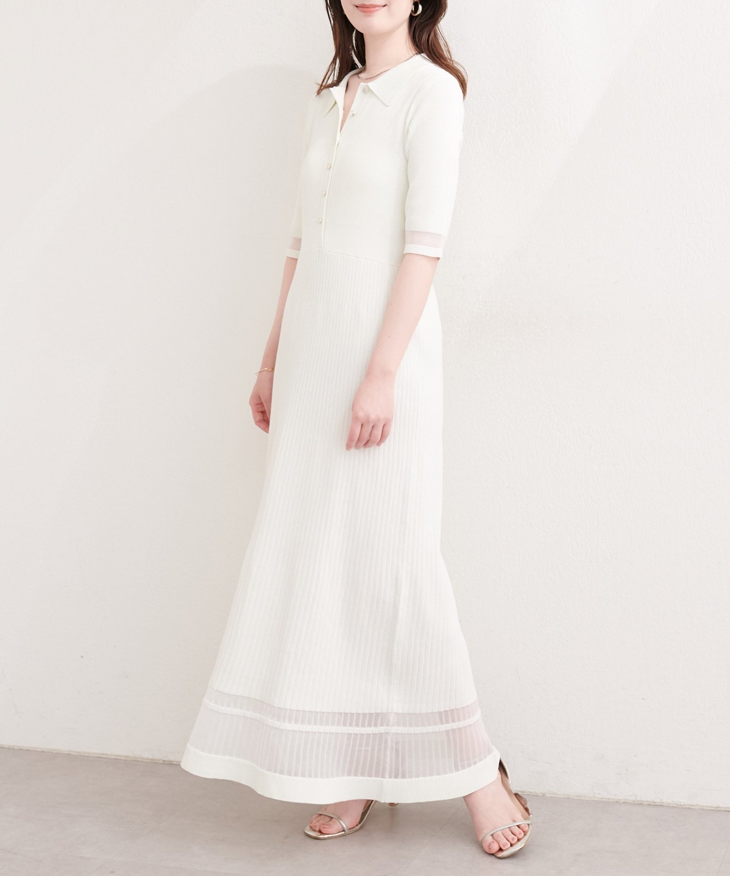 natural couture シアーデザインニットワンピース ナチュラルクチュール ワンピース・ドレス その他のワンピース・ドレス グレー パープル ホワイト ネイビー