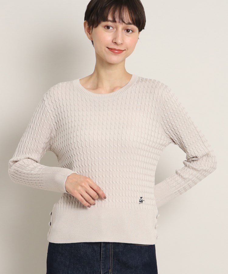 【SALE／30%OFF】Dessin 【洗える】ケーブルくるみ釦付きニットプルオーバー(XS~L) デッサン トップス ニット グレー イエロー ブラウン ネイビー【送料無料】のサムネイル