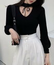 【SALE/20%OFF】aimoha - select - aimoha -select-/カットアウトVネックリブニット アイモハ トップス ニット ブラッ...