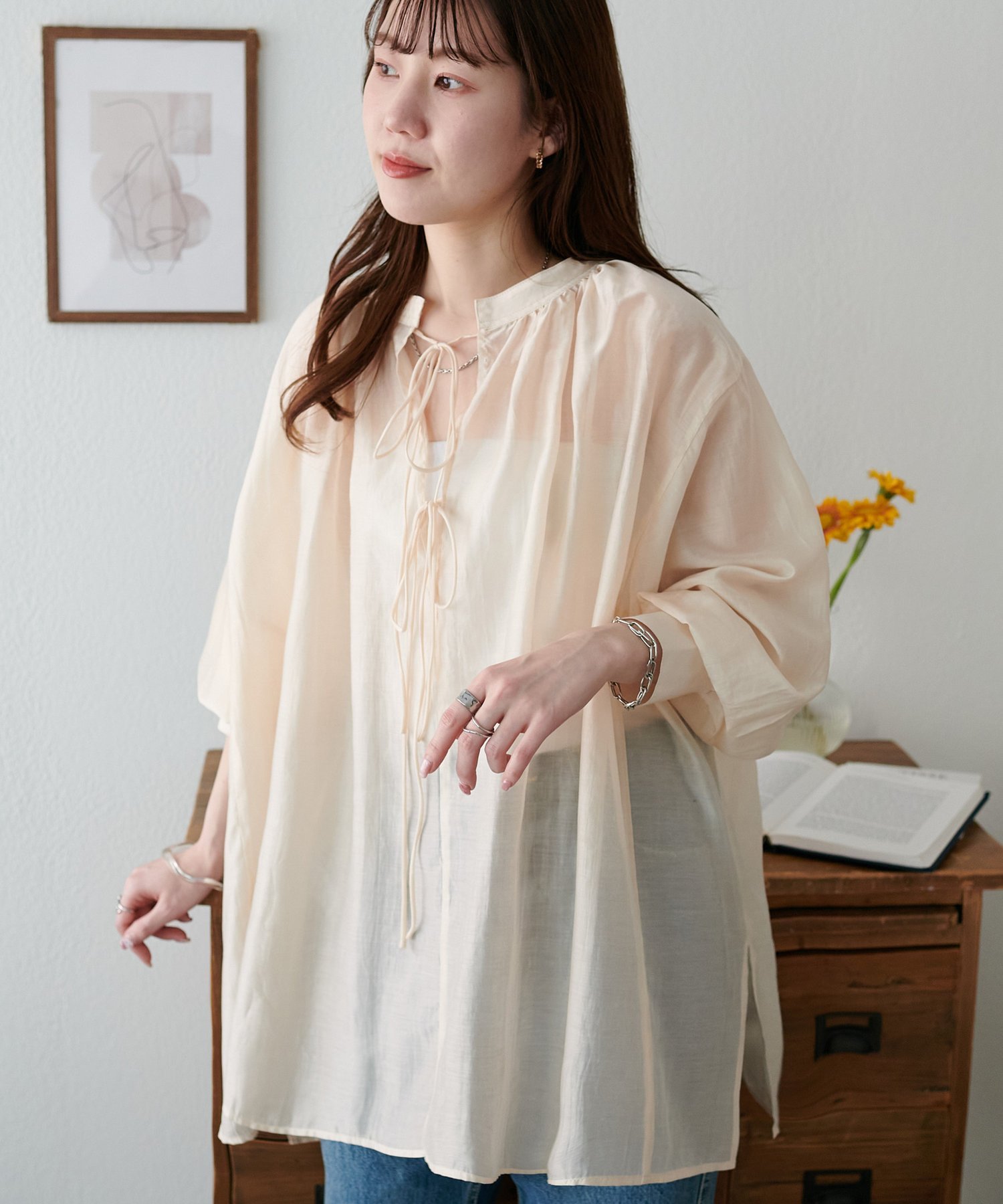 Discoat 【新色追加!/WEB限定】前後2WAYシアーブラウス ディスコート トップス シャツ・ブラウス グレー ホワイト ブラック グリーン ブラウン ...