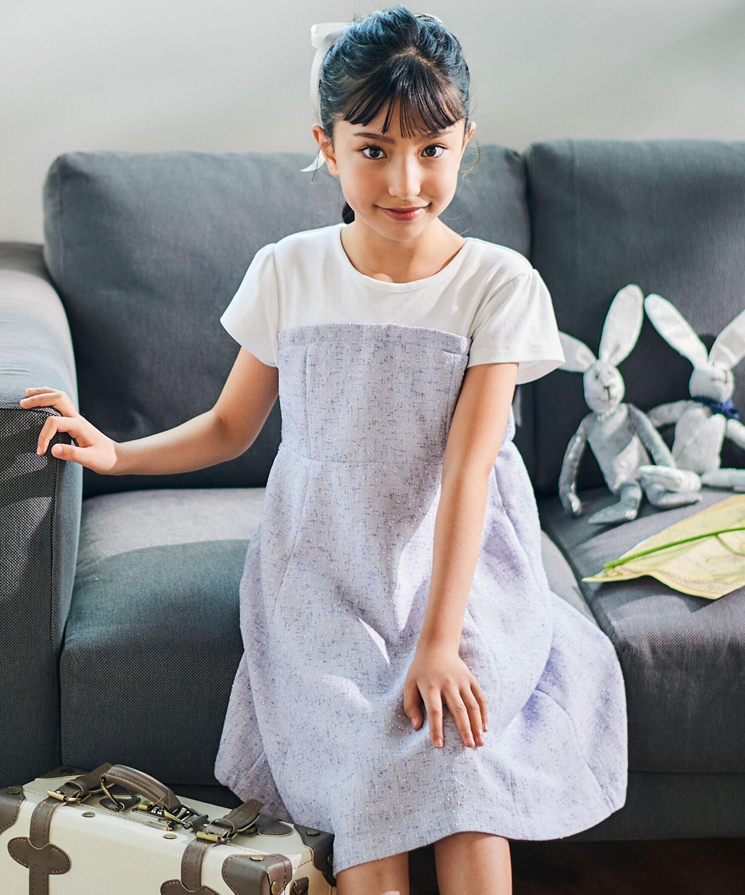 【SALE／20%OFF】BeBe ネップツイードドッキング半袖ワンピース(90~150cm) ベベ オンライン ストア ワンピース・ドレス ワンピース パープル ベージュ【送料無料】