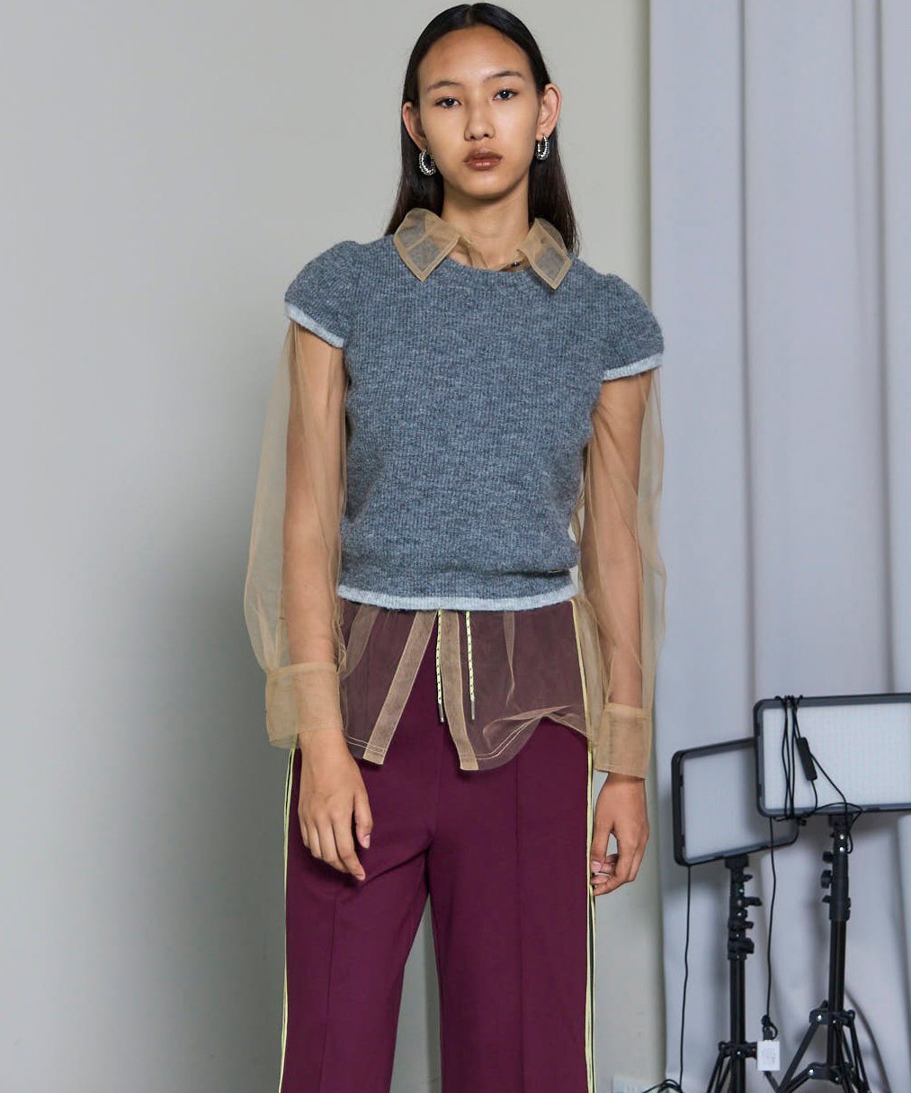 MAISON SPECIAL Cap Sleeve Knit Tops メゾンスペシャル トップス ニット グレー イエロー【送料無料】のサムネイル