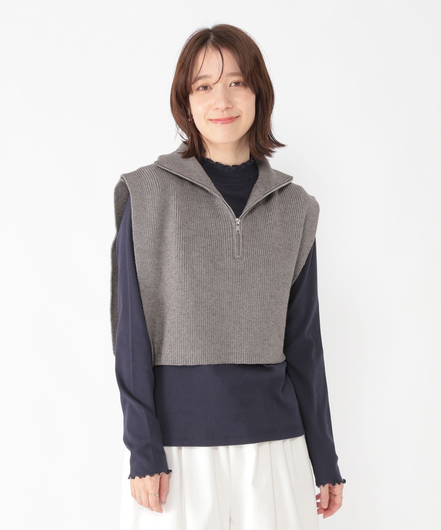 【SALE／50%OFF】studio CLIP 7ゲージハーフジップ脇開きベスト スタディオクリップ トップス ベスト・..