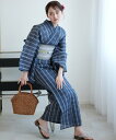 utatane utatane 綿麻 しじら織 浴衣3点セット 紺鼠格子 ウタタネ 着物・浴衣・和装小物 浴衣【送料無料】