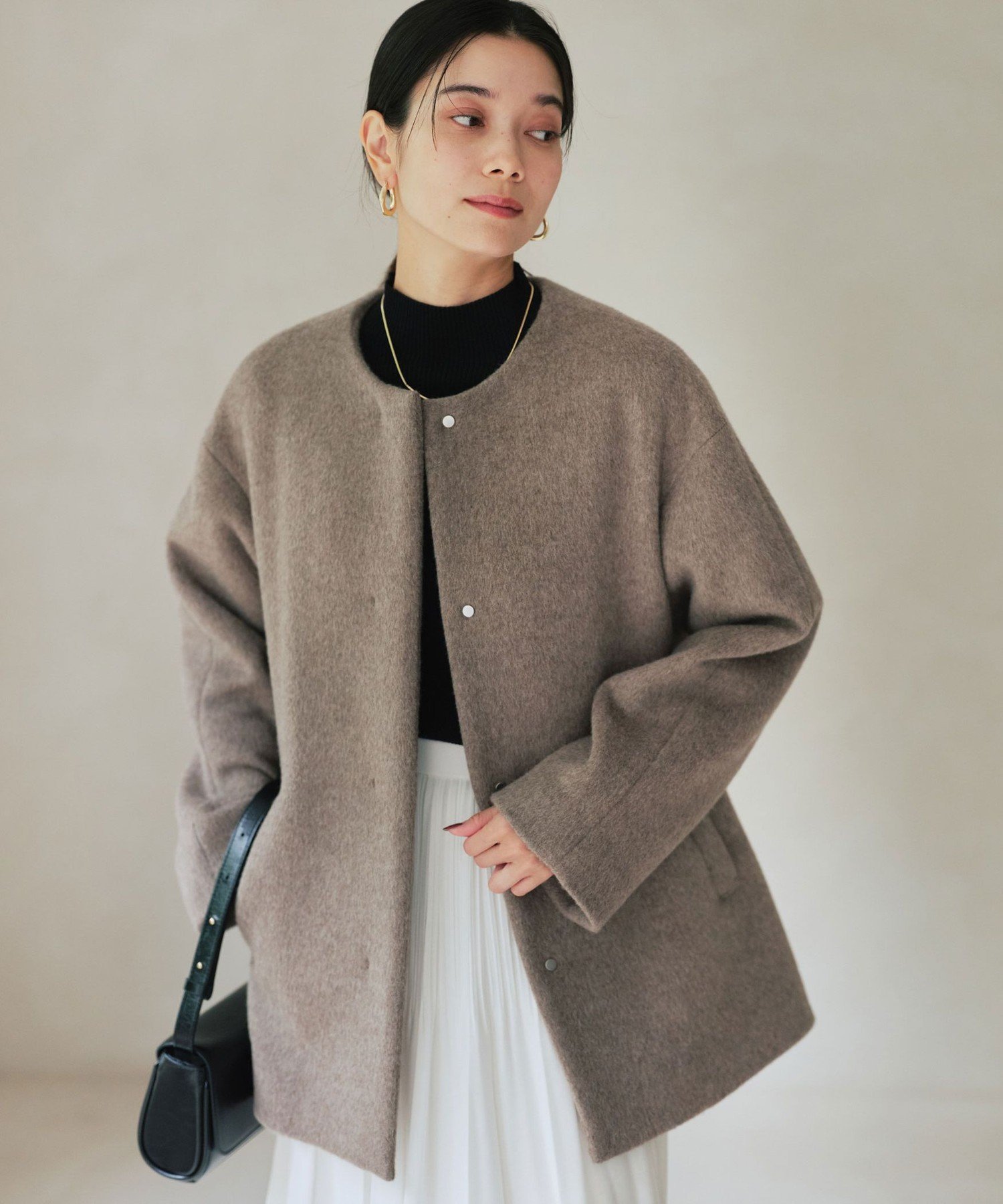 UNITED ARROWS green label relaxing [size SHORTあり]アンゴラビーバー ノーカラー ミドル コート ユナイテッドアローズ グリーンレーベルリラクシング ジャケット・アウター その他のジャケット・アウター グレー【送料無料】のサムネイル