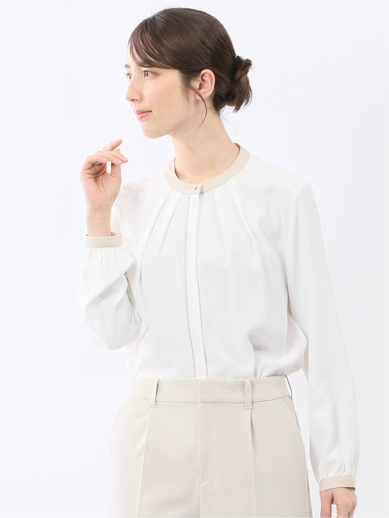 【SALE／10%OFF】m.f.editorial バンドカラー配色 比翼 長袖ブラウス タカキュー トップス シャツ・ブラウス グレー ホワイト【送料無料】