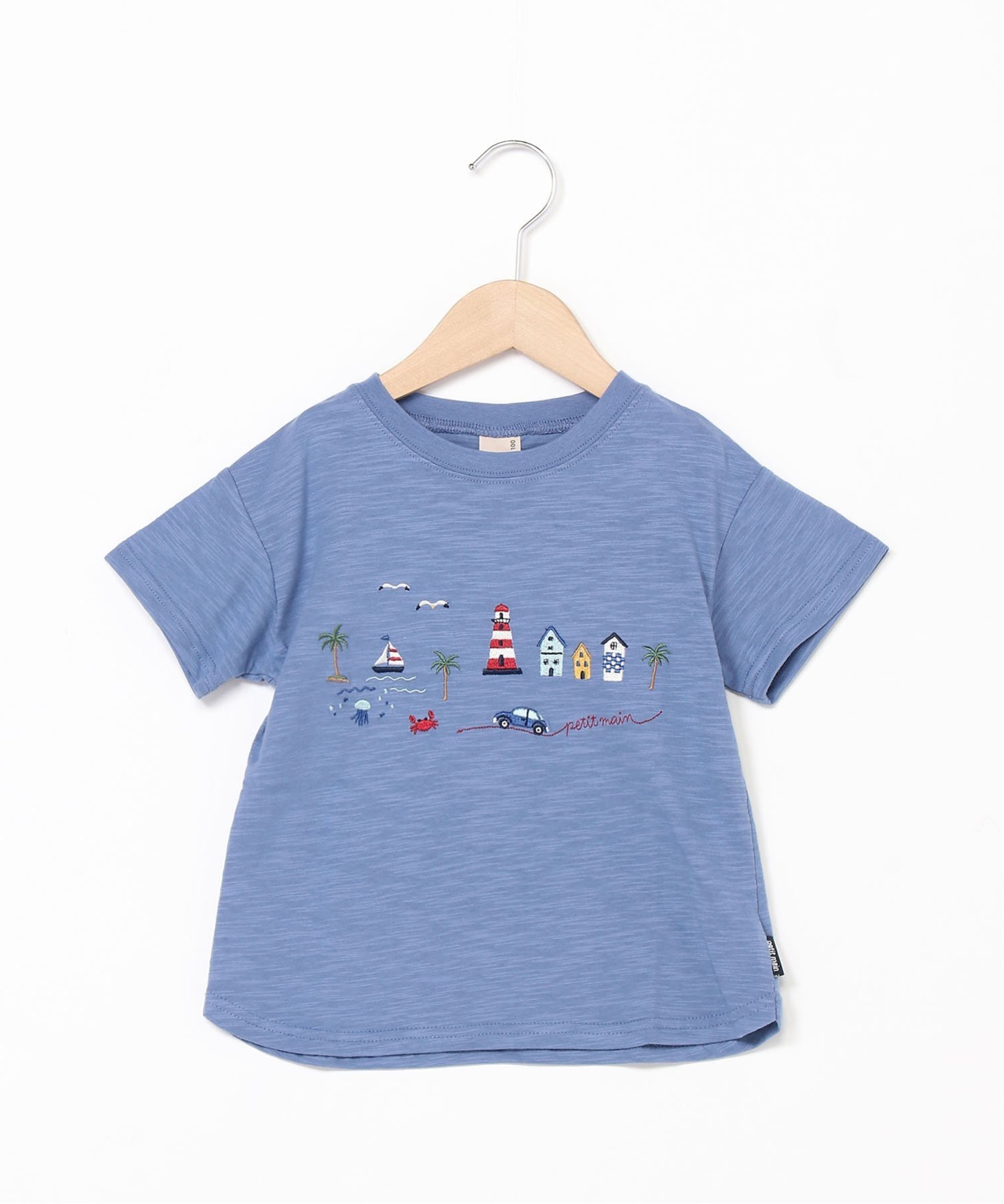 petit main マリンタウンTシャツ ナルミヤオンライン トップス カットソー・Tシャツ ブルー ベージュ ホワイト