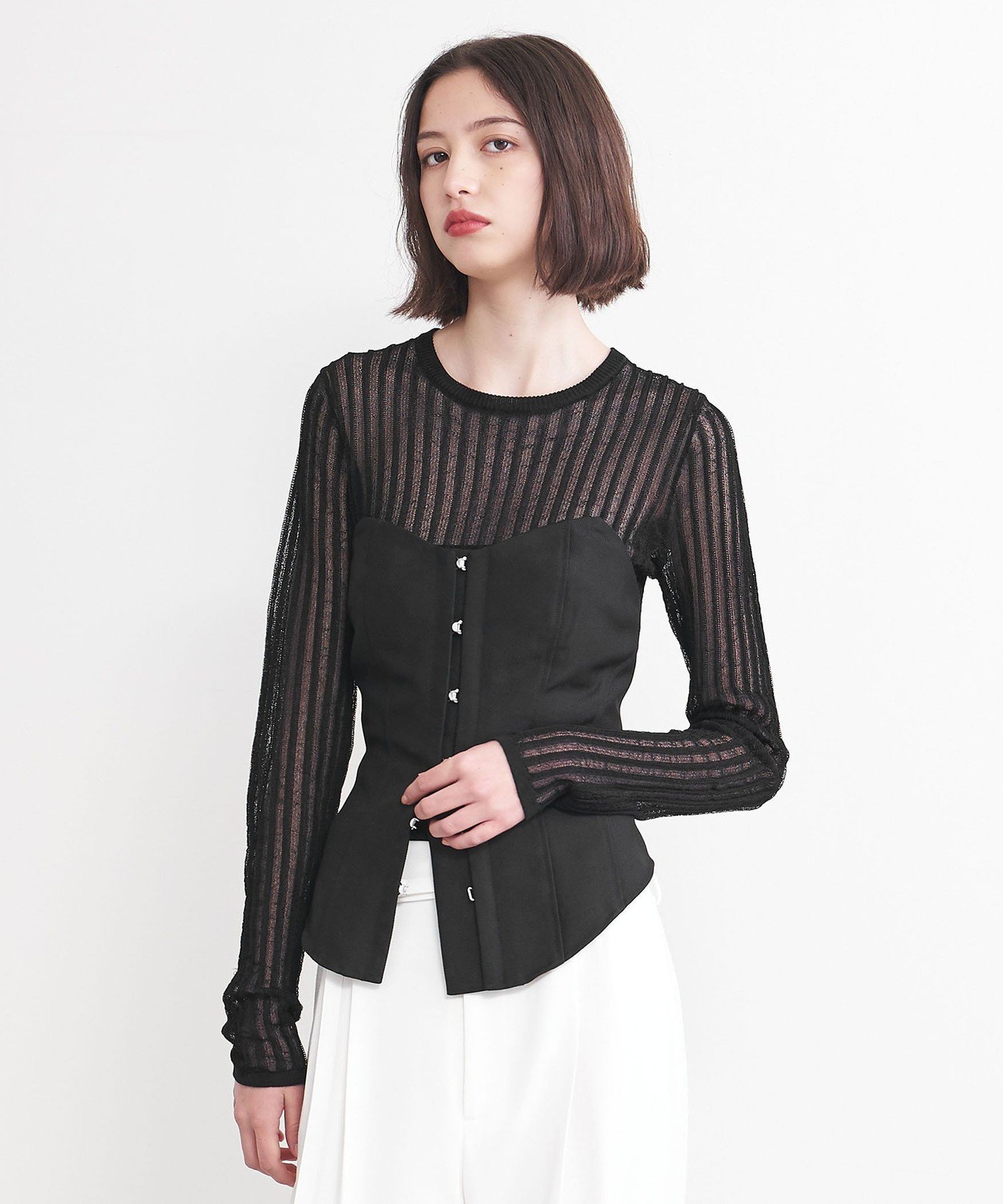 【SALE/70%OFF】AEWEN MATOPH <AEWEN MATOPH>ニット コンビ コルセット ユナイテッドアローズ アウトレット トップス ベアトップ ホワイト ブラック【送料無料】