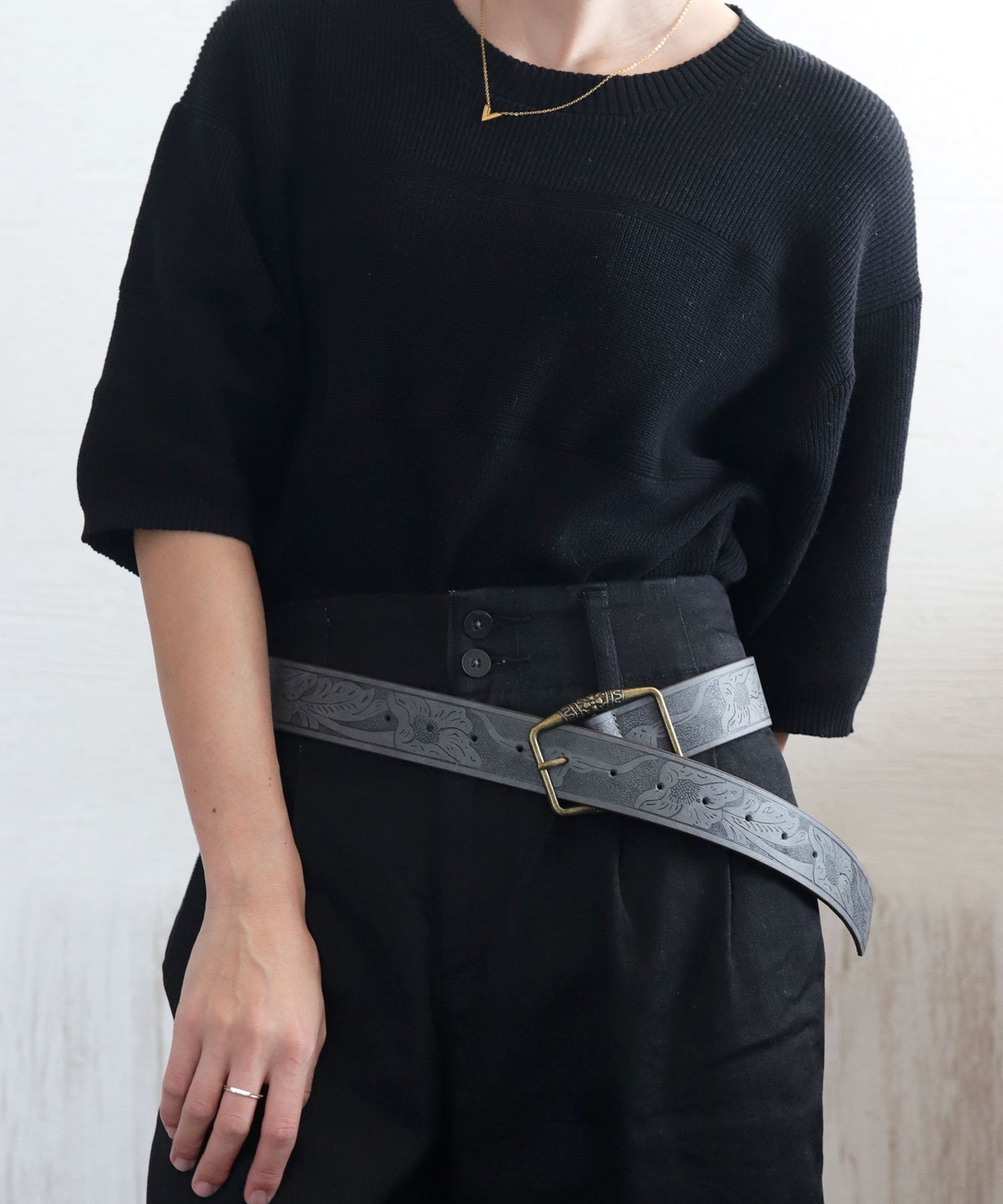 【SALE／45%OFF】florist エスニックテイストレザータッチ Y2K ウエスタンワイドベルト フローリスト ファッション雑貨 ベルト ブラック グレー ブラウン
