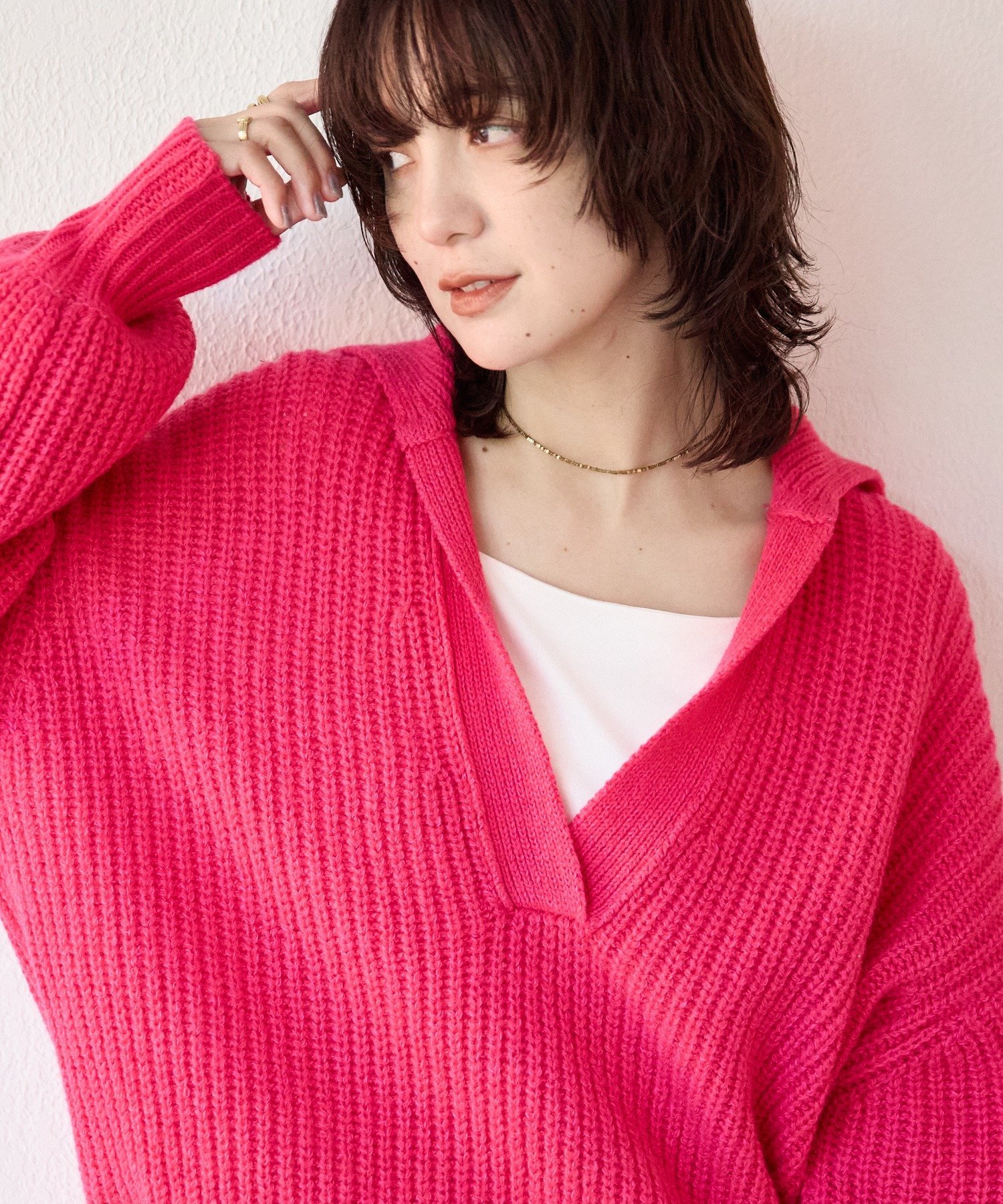 RIVE DROITE 予約【抜け感のある着こなしに】メランジスキッパーニット リヴドロワ トップス ニット ピンク ブラック【送料無料】