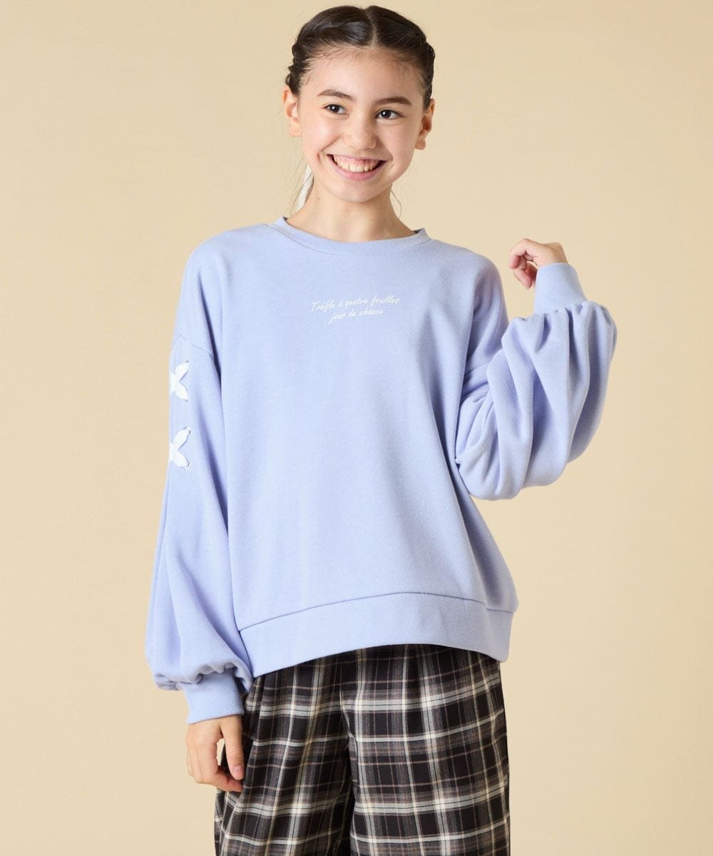 a.v.v [120-160]【人気NO.1トップス!/袖レースアップ/プチロゴ/通学にもオススメ】レースアップスリー..