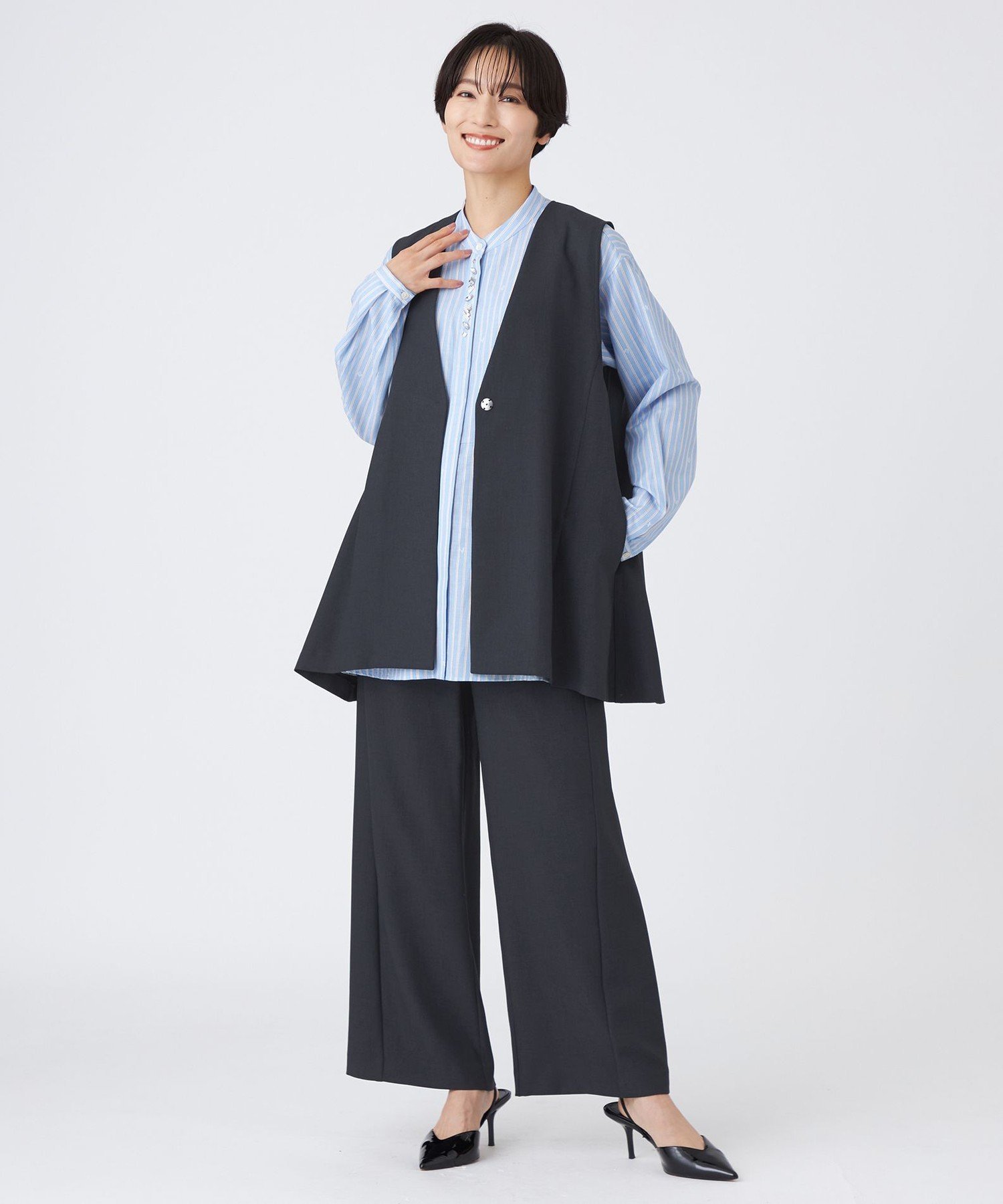【吸水速乾】【遮熱】【着用じわ防止】【ストレッチ性】ドライメランジワイドパンツ エヴェックス バイ クリツィア パンツ その他のパンツ ネイビー カーキグリーン