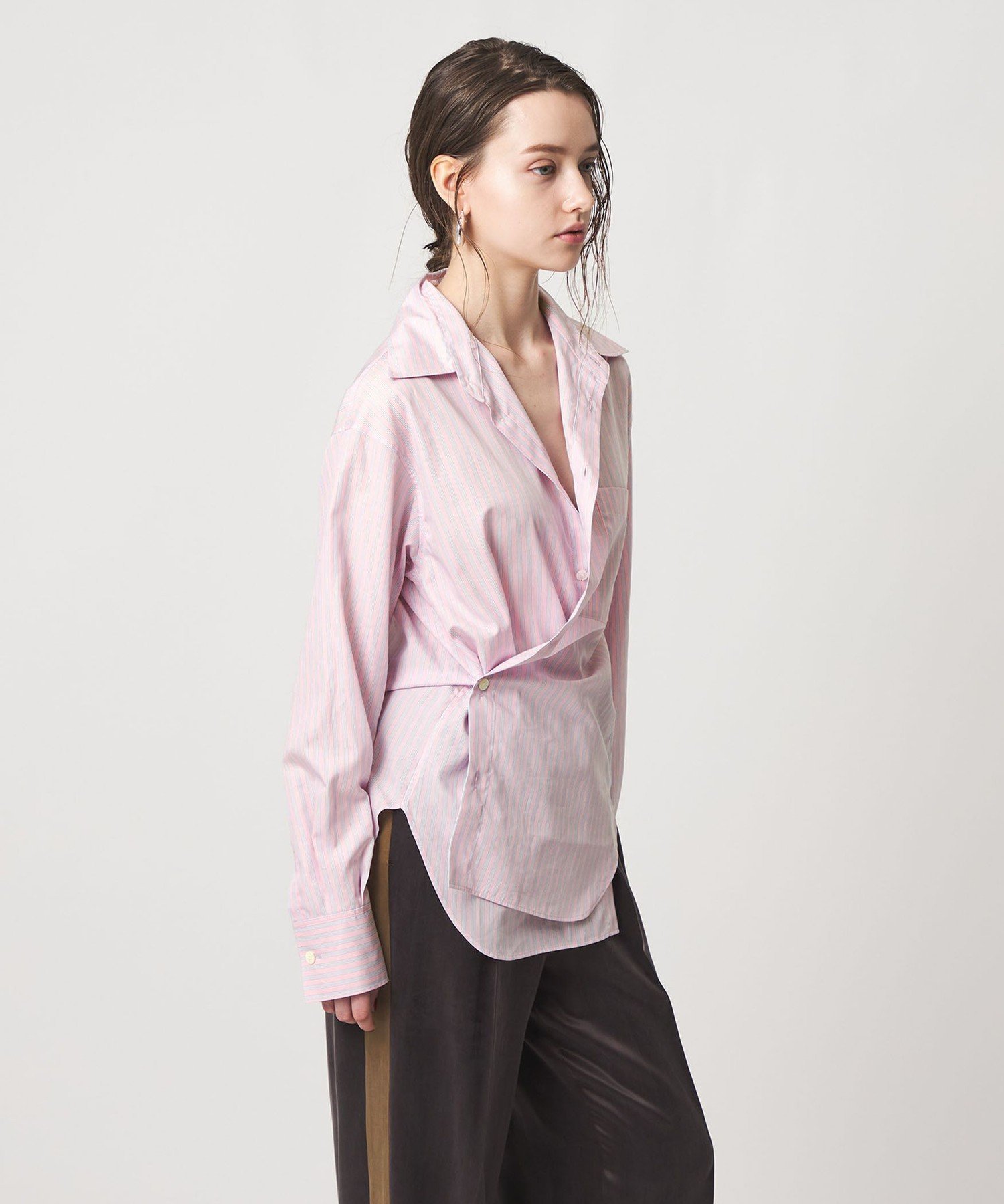 ＜ASTRAET＞ストライプ カシュクール レギュラーカラーシャツ ユナイテッドアローズ トップス シャツ・ブラウス ピンク