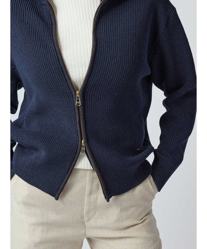 Aquascutum WOMEN ダブルジップカーディガン アクアスキュータム トップス ニット ネイビー【送料無料】