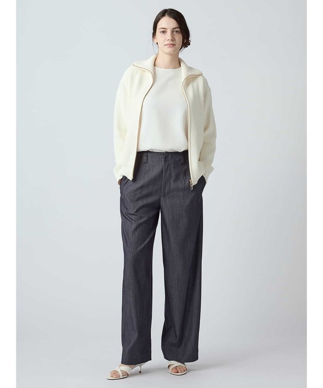 WOMEN ダブルジップカーディガン アクアスキュータム トップス ニット ネイビー ホワイト