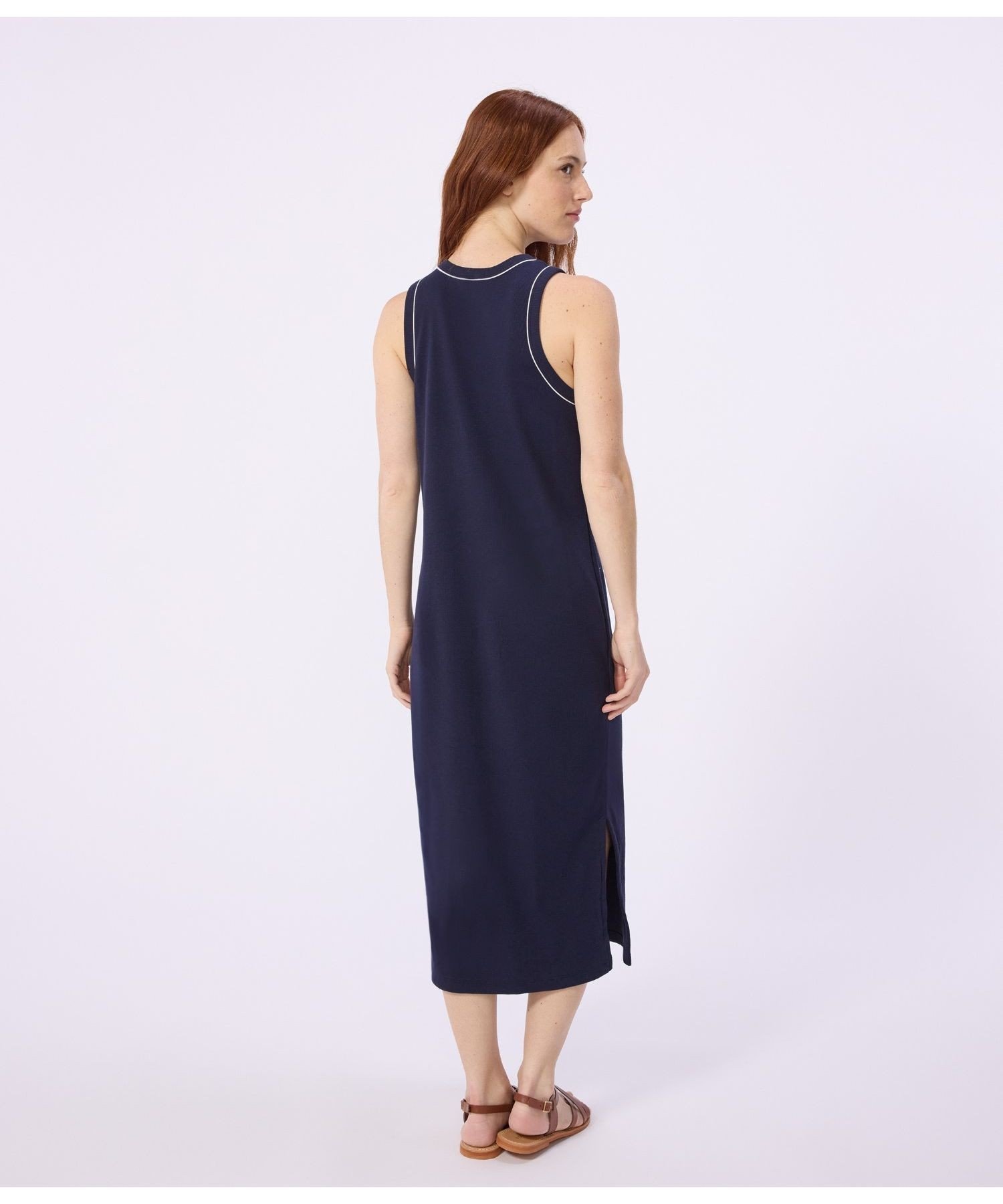 PETIT BATEAU 2×2リブ編み ノースリーブワンピース プチバトー ワンピース・ドレス ワンピース ネイビー【送料無料】