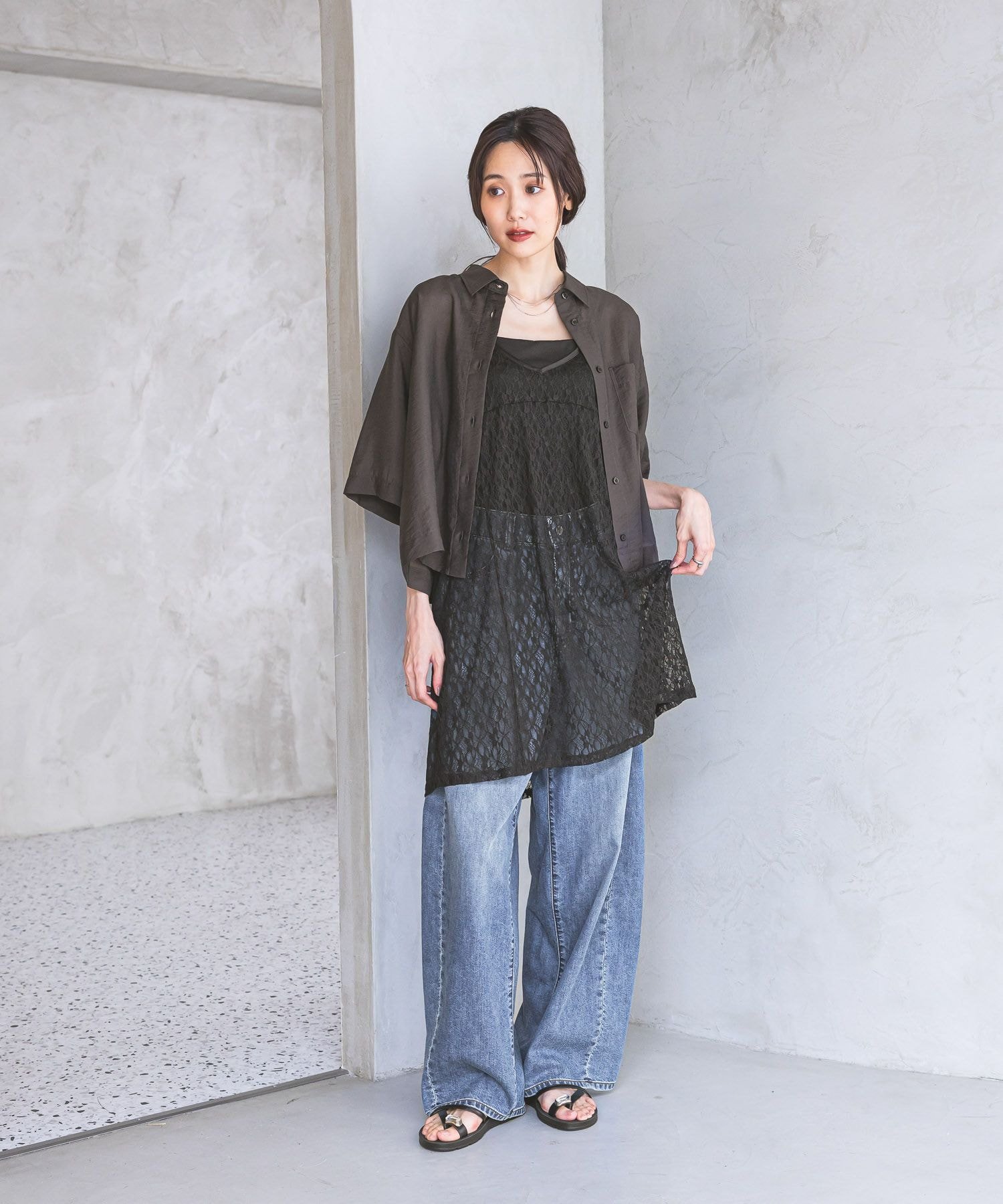 GLOBAL WORK 総レースキャミチュニック/796972 グローバルワーク トップス その他のトップス ホワイト ブラック stylife-15697180 Rakuten Fashion サンプル画像3