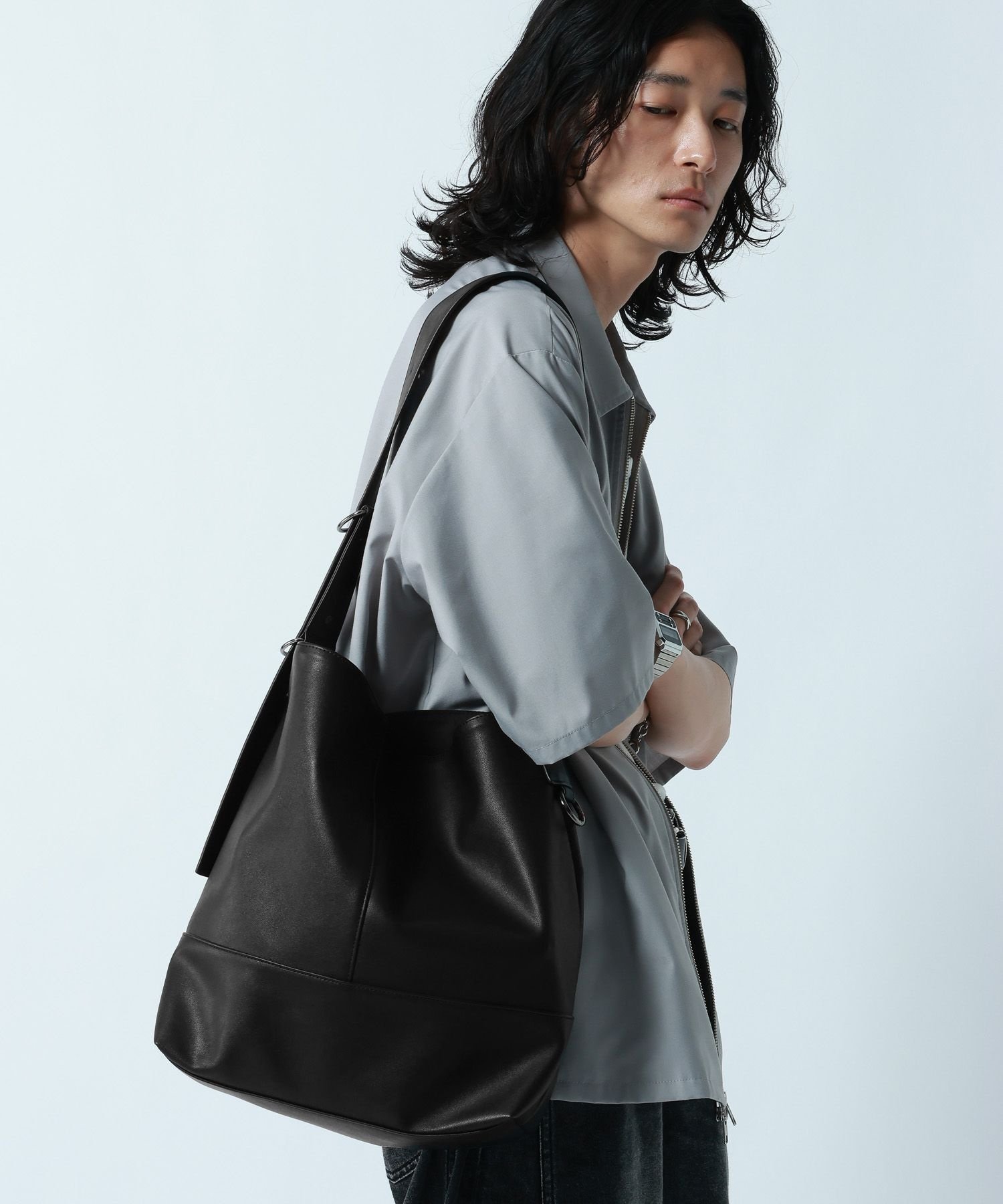 RAGEBLUE シンセティックレザー/Dリングショルダートートバッグ レイジブルー バッグ トートバッグ ブラック