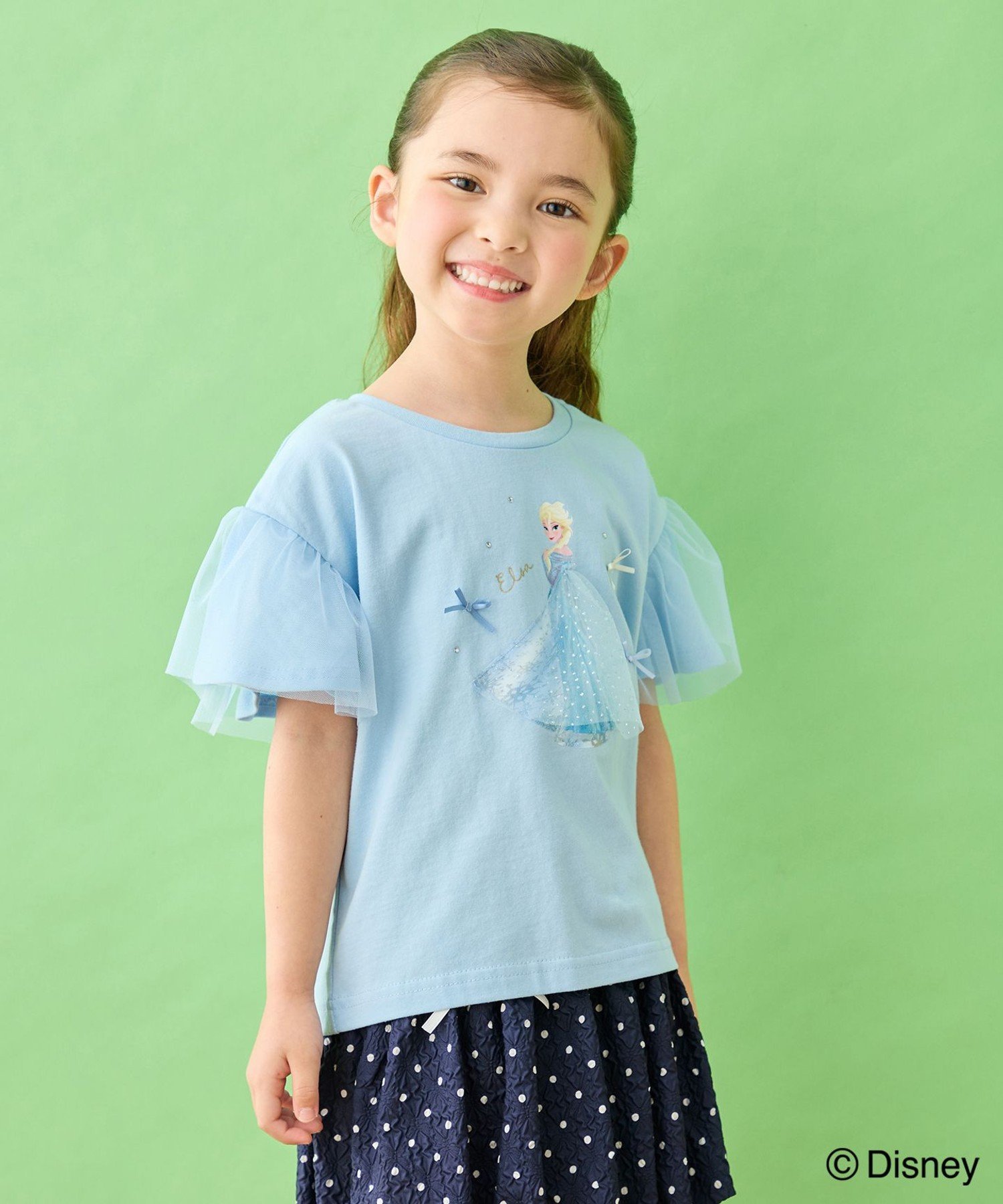 ANY KIDS 【ディズニー/FROZEN】【綿100%】袖チュール Tシャツ エニィ トップス カットソー・Tシャツ グリーン ブルー