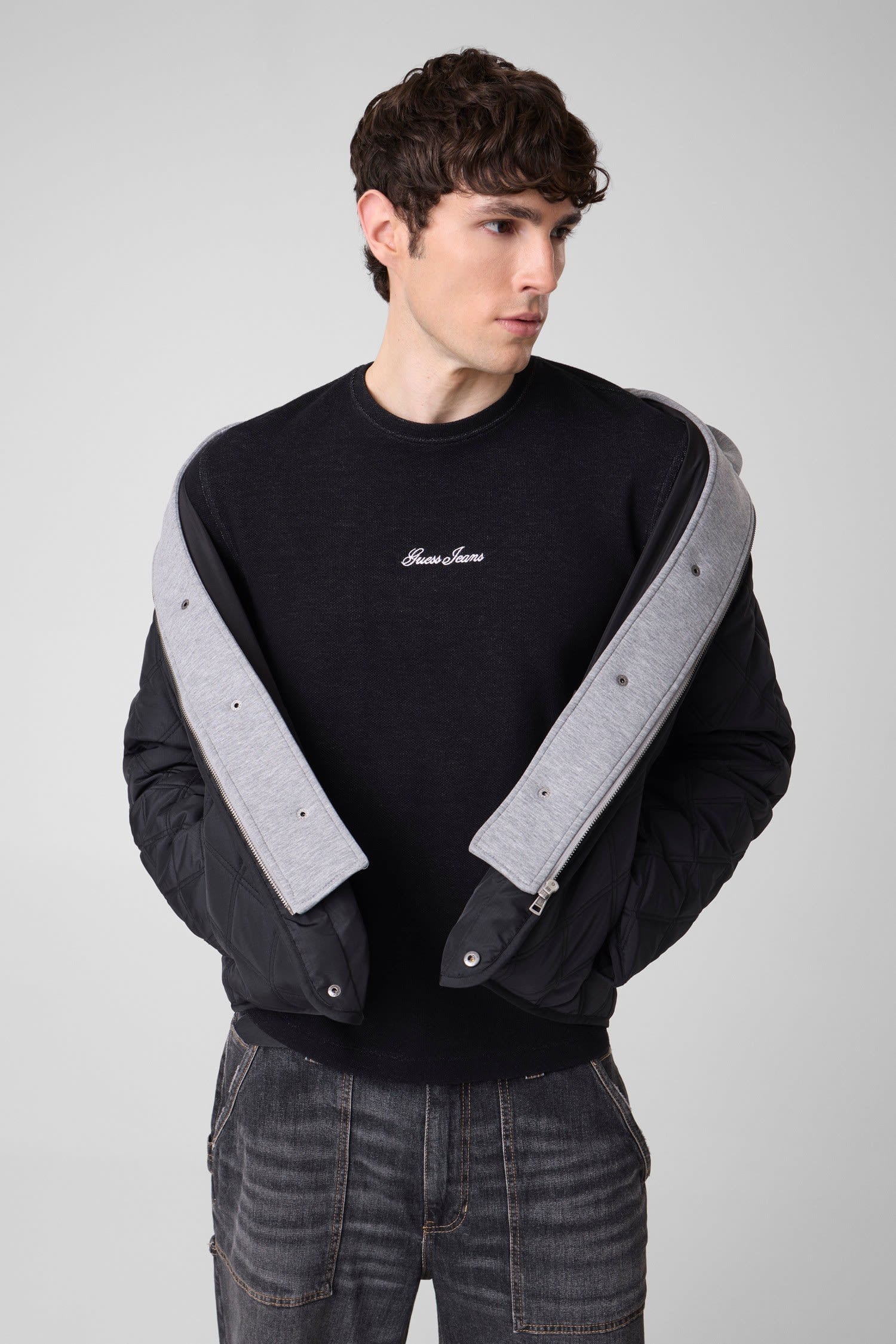 GUESS JEANS/(M)Quilted Hoodie ゲス ジャケット・アウター ブルゾン・ジャンパー ブラック カーキグリーン