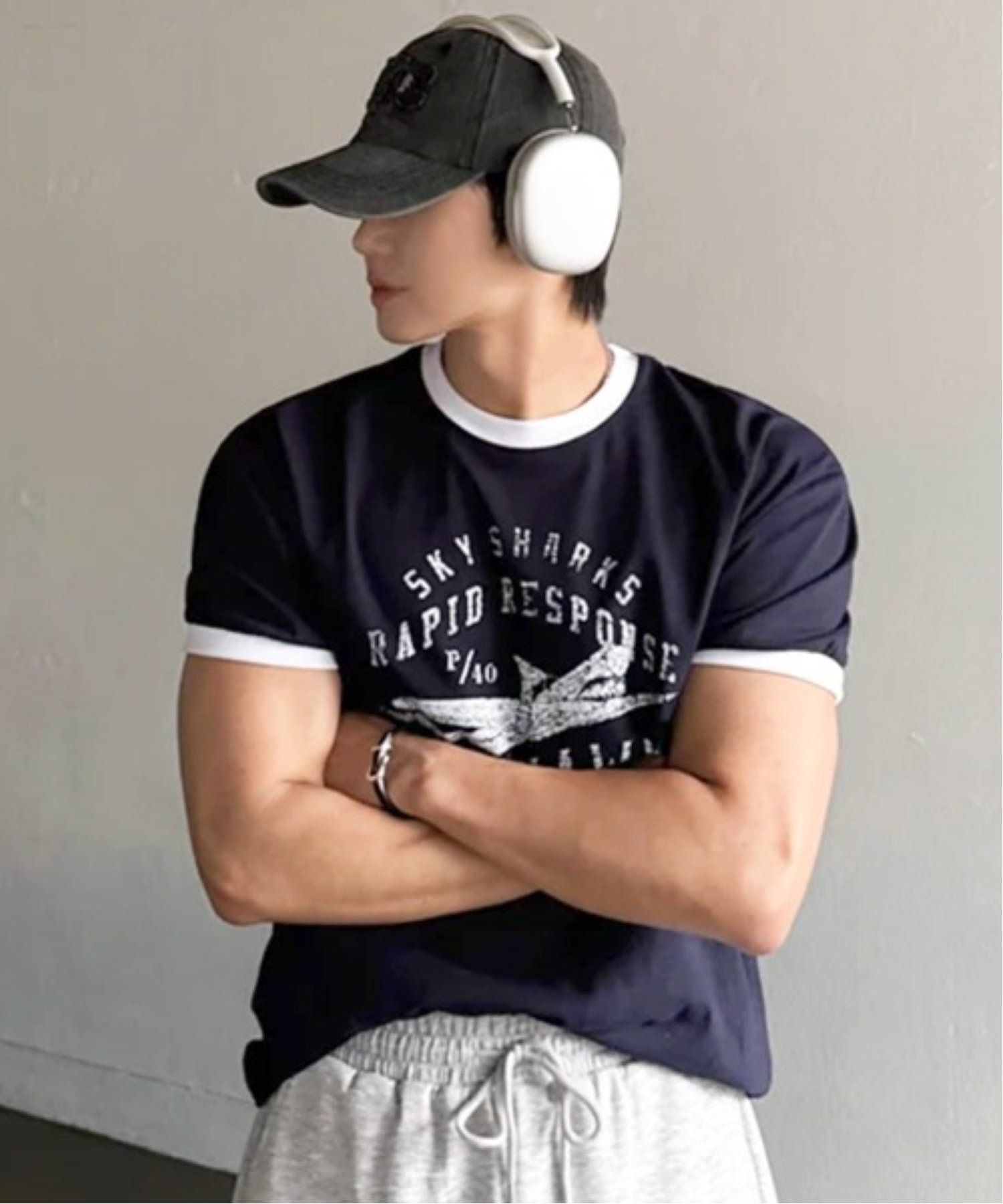 NOWLE NOWLE/(M)【NOWLE】ヴィンテージライク グラフィック リンガーTシャツ / オールドスクール アメカジ 半袖 T チェルカ トップス カットソー・Tシャツ ネイビー ホワイト