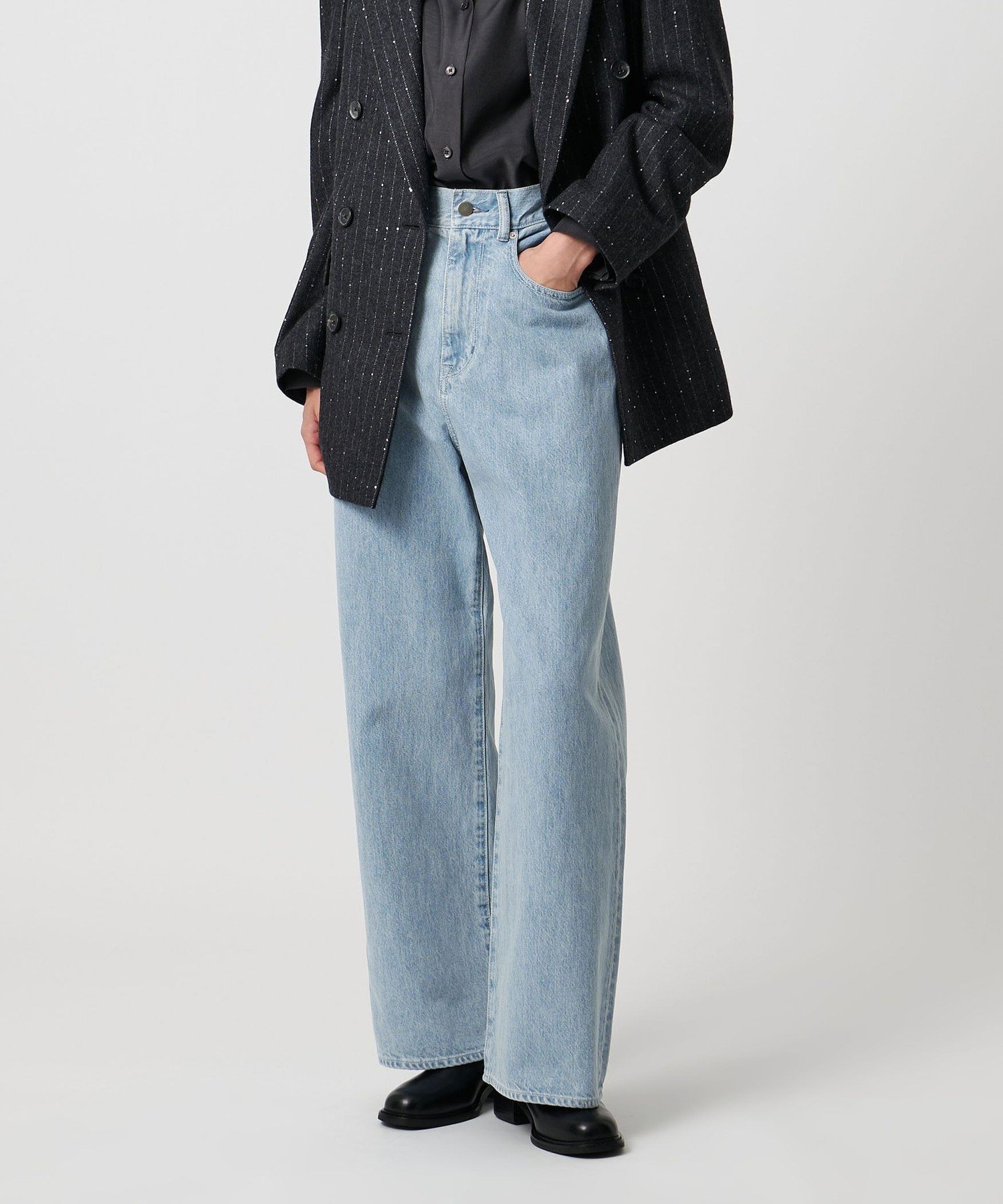 UNITED ARROWS ルーズシルエット ストレート デニムパンツ ユナイテッドアローズ パンツ ジーンズ・デニムパンツ ブラック ホワイト ブルー【送料無料】