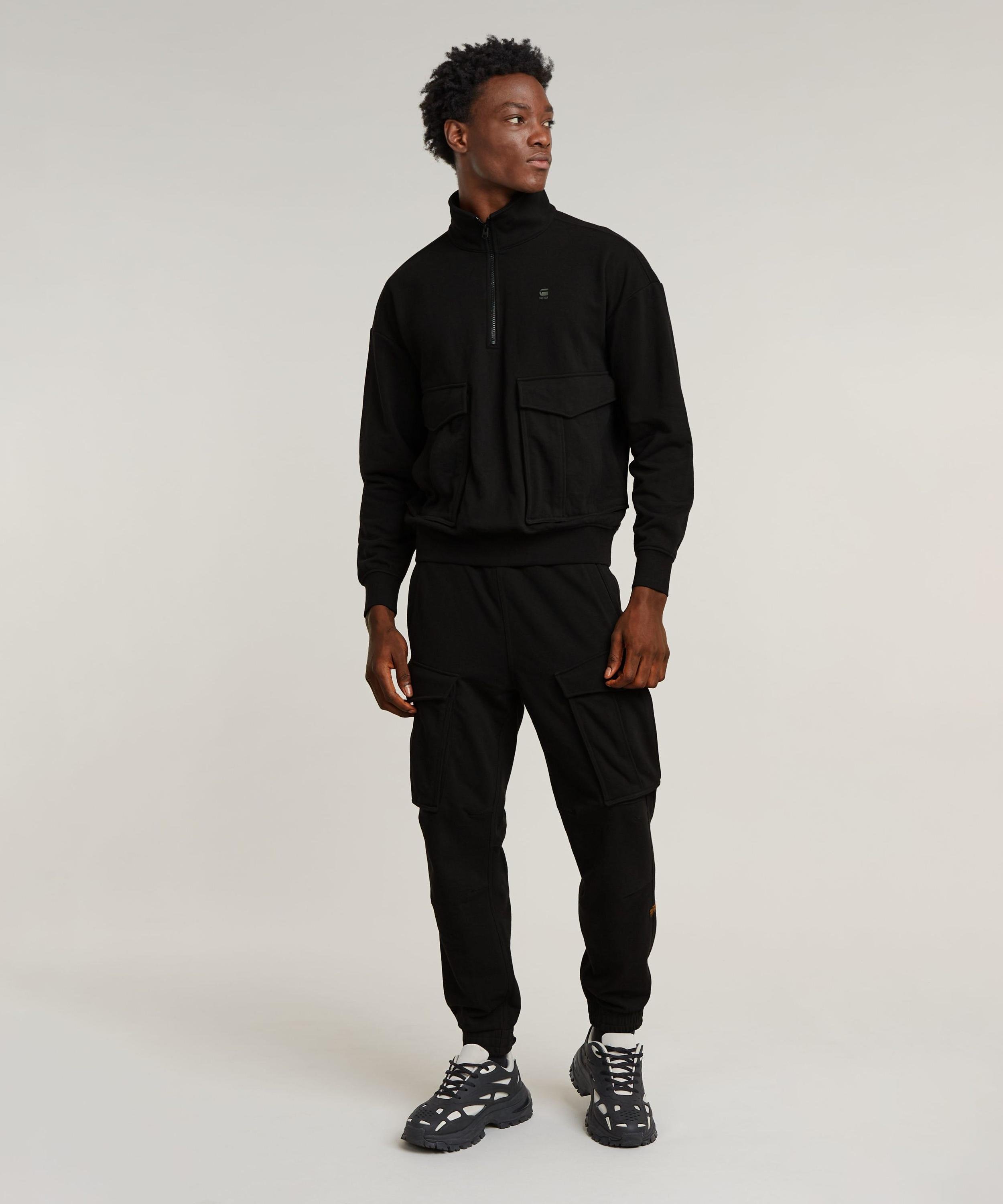 【公式ショップ】ROVIC SKIPPER LOOSE SWEATER/ミリタリーディテールオーバーサイズハーフジップスウェット ジースターロゥ トップス スウェット・トレーナー ブラック