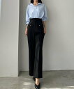 【SALE/48%OFF】JUNOAH Louere ゴールドボタンフレアパンツ ジュノア パンツ スラックス・ドレスパンツ ベージュ ホワイト ブラック【送料無料】