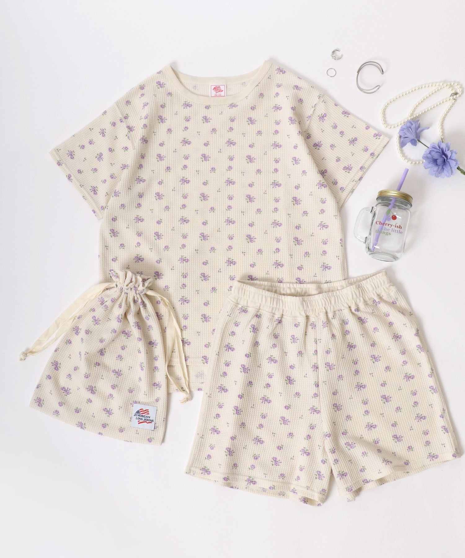 【SALE／6%OFF】Lazar JEMORGAN ジェーイーモーガン セットアップ レディース 花総柄 ワッフル 半袖 T..