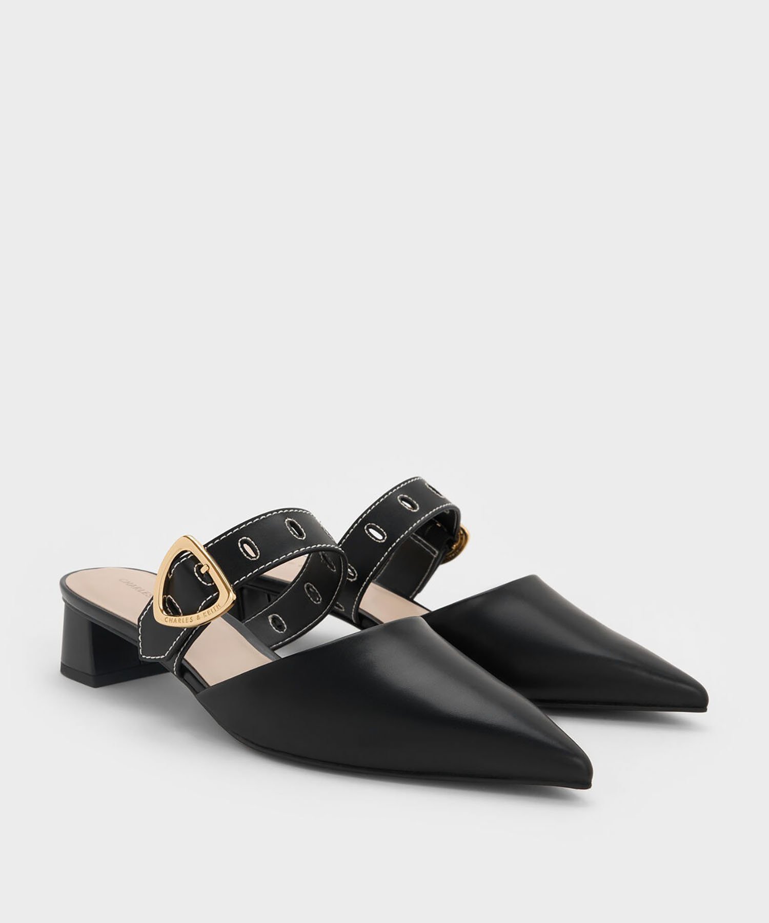 CHARLES & KEITH Sepphe セフェ メタリックバックル ポインテッドトゥヒールミュール チャールズアンドキース シューズ・靴 パンプス ブラック ブラウン【送料無料】