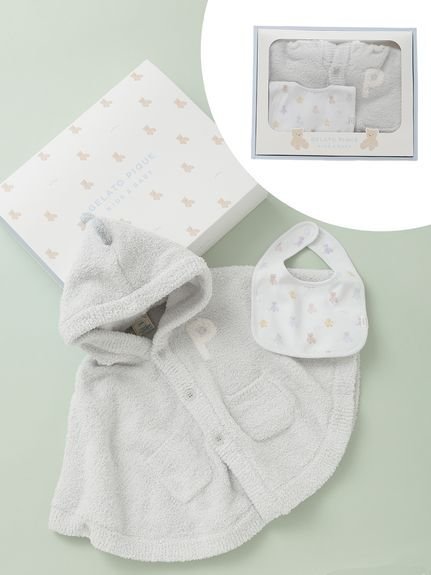 gelato pique 【ラッピング済み】【BABY】ベアポンチョ&スタイ2点セット ギフトBOX ジェラートピケ マタニティウェア・ベビー用品 スタイ・よだれかけ グリーン ピンク ベージュ【送料無料】