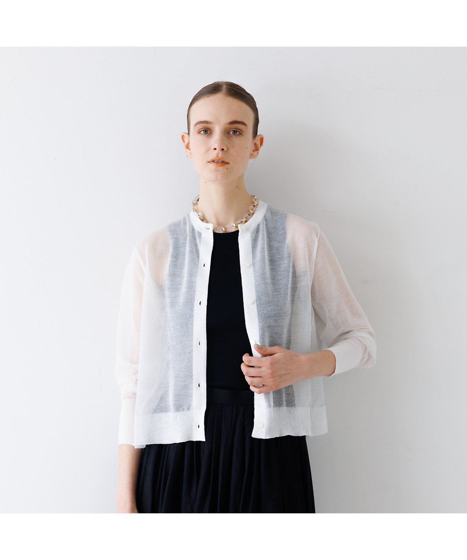 DESIGNWORKS シアーカーディガン デザインワークス トップス カーディガン ホワイト ブラック ブルー【送料無料】