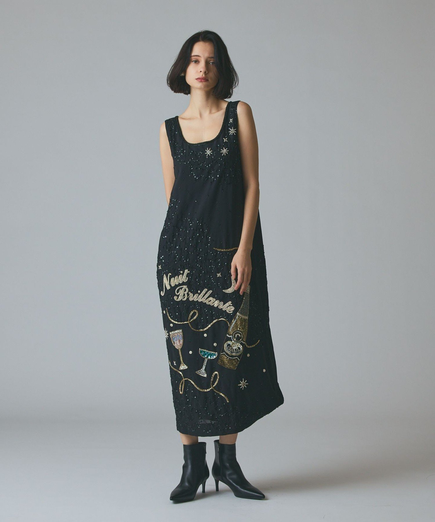 GRACE CONTINENTAL シャイニーembドレス グレースコンチネンタル ワンピース・ドレス ドレス ブラック【送料無料】