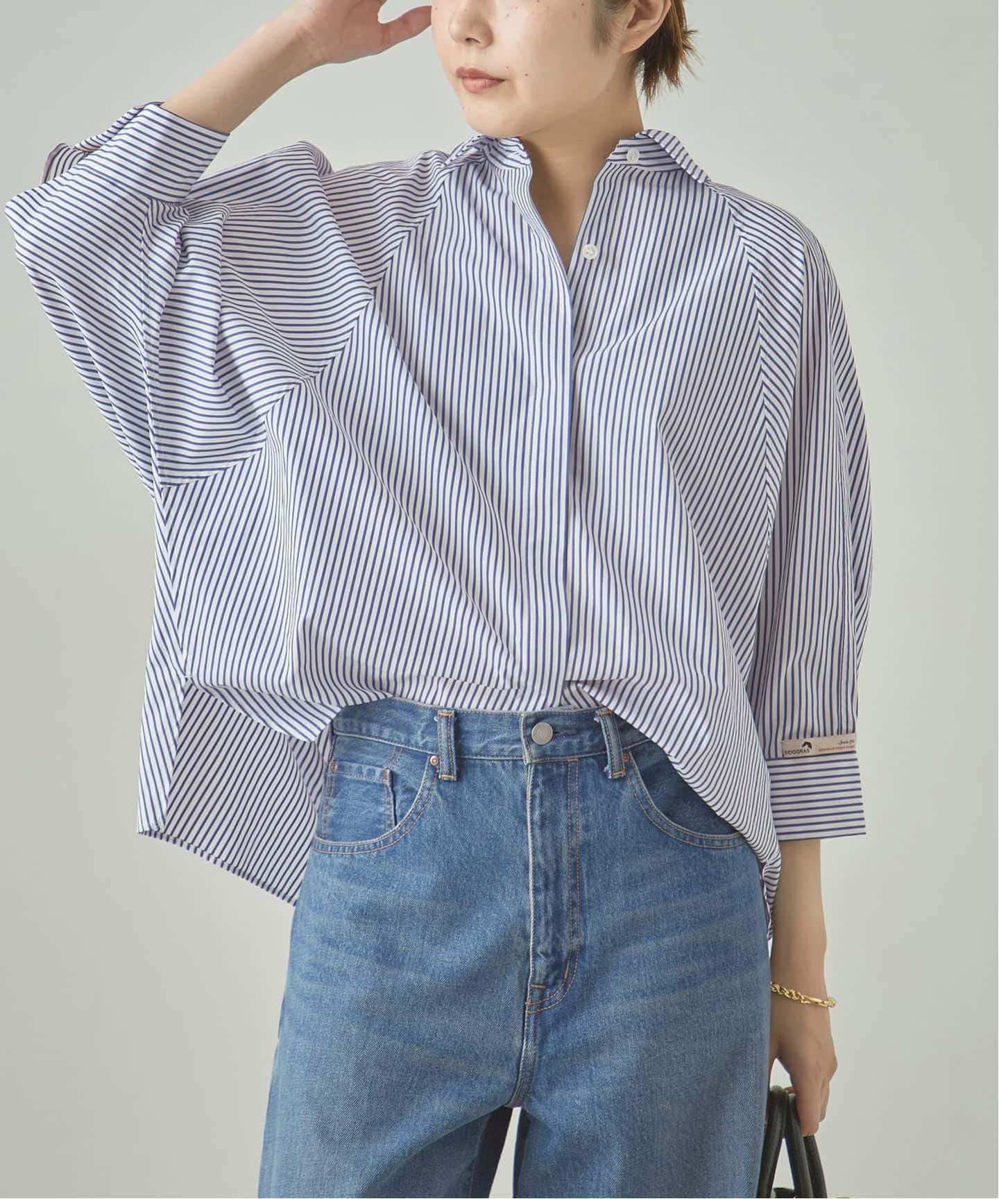 JOURNAL STANDARD L'ESSAGE SIDOGRASボリュームスリーブシャツ ジャーナルスタンダード レサージュ トップス シャツ・ブラウス ネイビー ブルー ホワイト