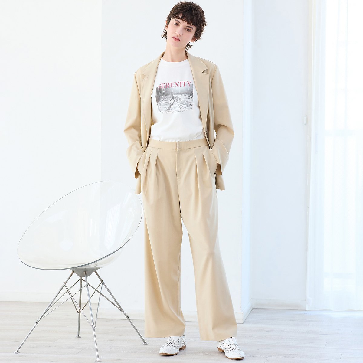 R-ISM 【接触冷感・吸水速乾・紫外線防止・洗える】ライトツイルテーラードジャケット リズム ジャケット・アウター テーラードジャケット・ブレザー ネイビー ベージュ