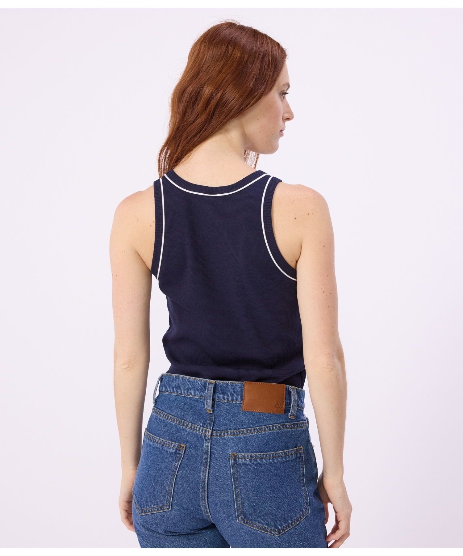 PETIT BATEAU 2×2リブ編みタンクトップ プチバトー トップス ノースリーブ・タンクトップ ネイビー レッド【送料無料】