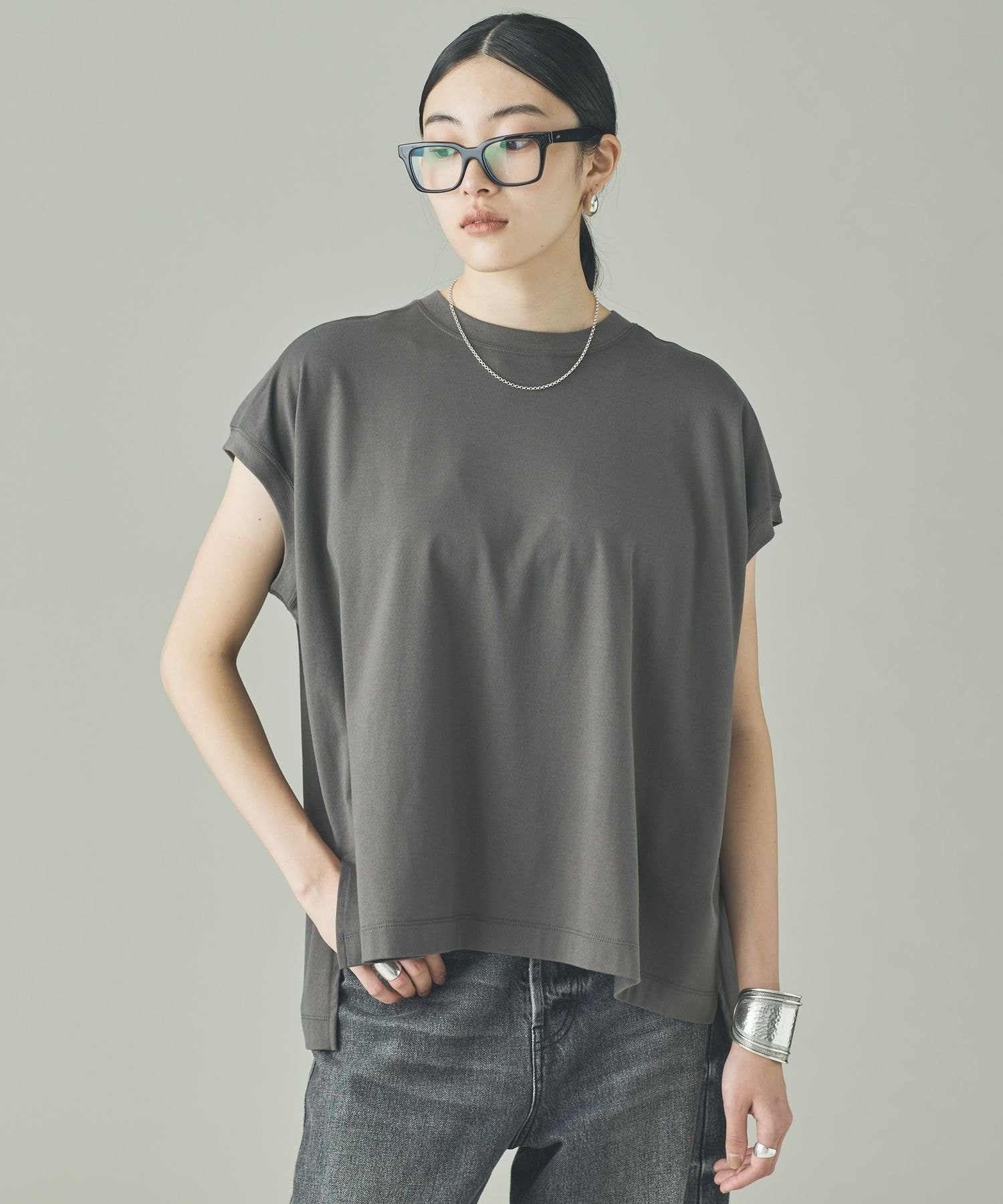 フライスコンビTシャツ カレンソロジー トップス カットソー・Tシャツ グレー ブラック ホワイト
