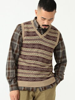 Fair Isle Linen Cotton Sweater Vest 11-05-0175-103: Khaki Fair Isle Linen Cotton Sweater Vest 11-05-0175-103: Khaki