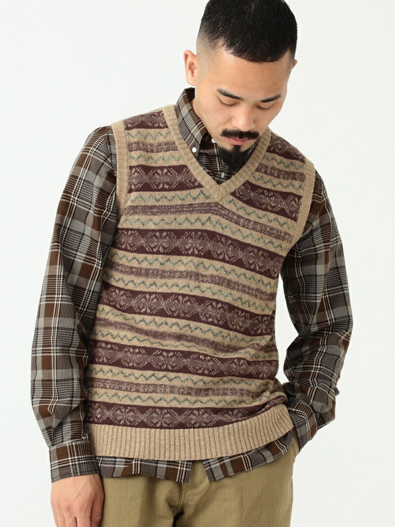 Fair Isle Linen Cotton Sweater Vest 11-05-0175-103: Khaki