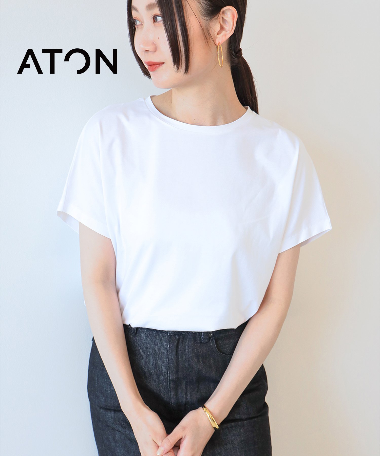 Demi-Luxe BEAMS ATON / スビンコットン キャップスリーブ Tシャツ デミルクス ビームス トップス カットソー・Tシャツ ネイビー ブラック ベージュ ホワイト ブルー【送料無料】
