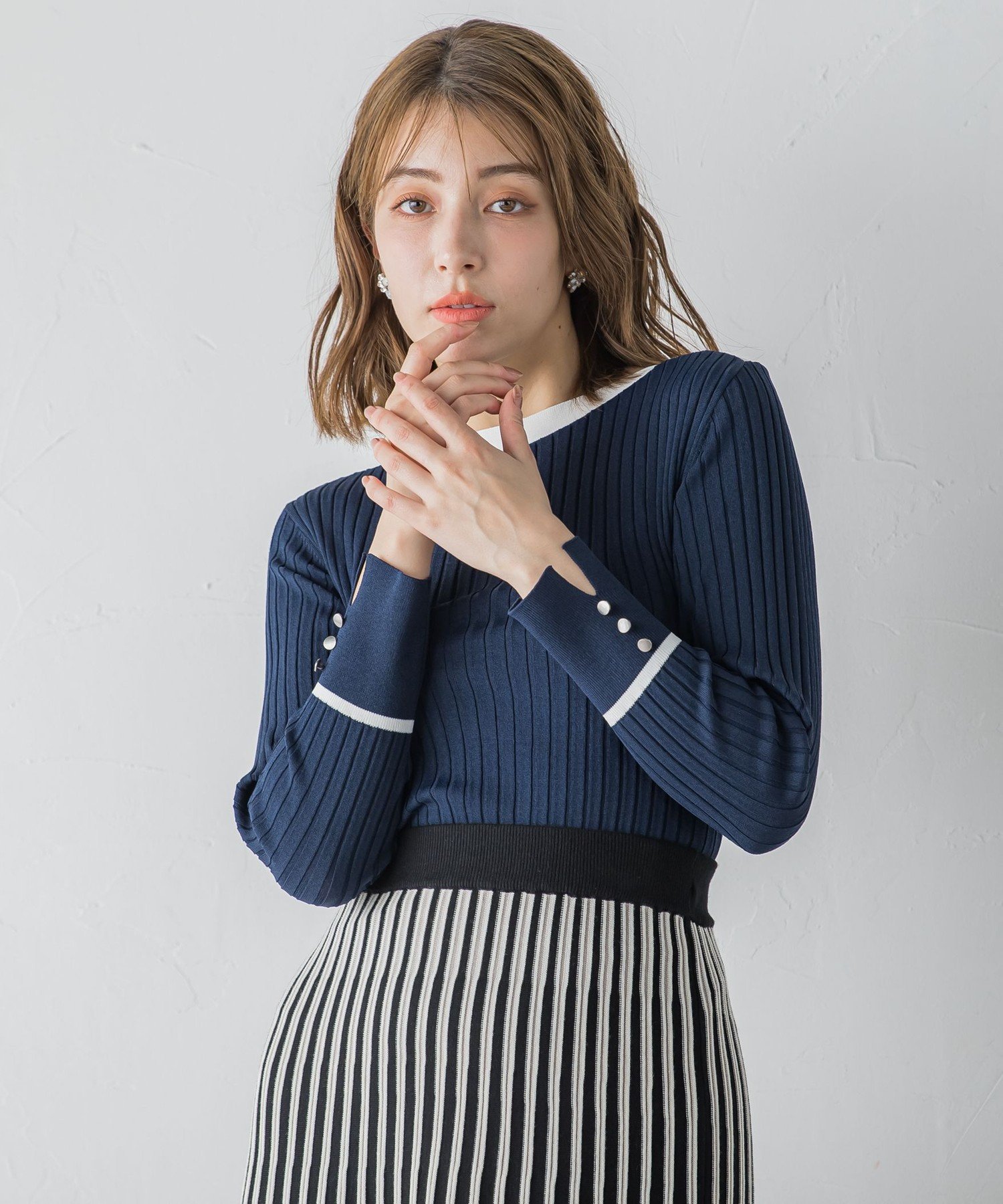 ketty リブ配色ボートネックニット ≪手洗い可能≫ ケティ トップス ニット ホワイト ベージュ グレー【送料無料】のサムネイル