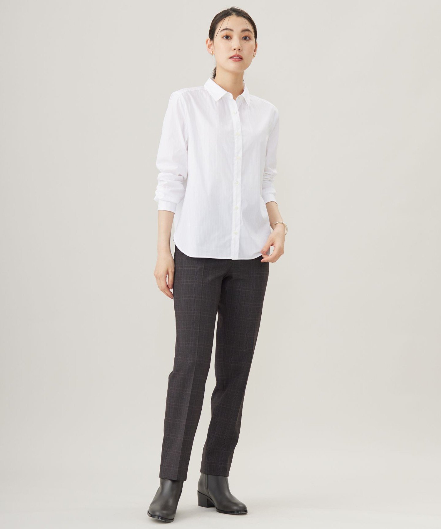 J.PRESS LADIES L 【洗える】T/Rアルガンシルクチェック テーパード パンツ ジェイプレス パンツ その他のパンツ ブラウン グレー