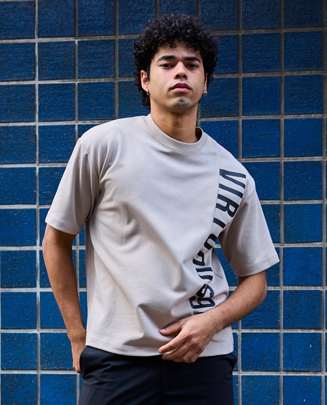 YEVS 【VIRTUOUS】ポンチ切替ロゴTシャツ イーブス トップス カットソー・Tシャツ ベージュ ホワイト ブラック グレー