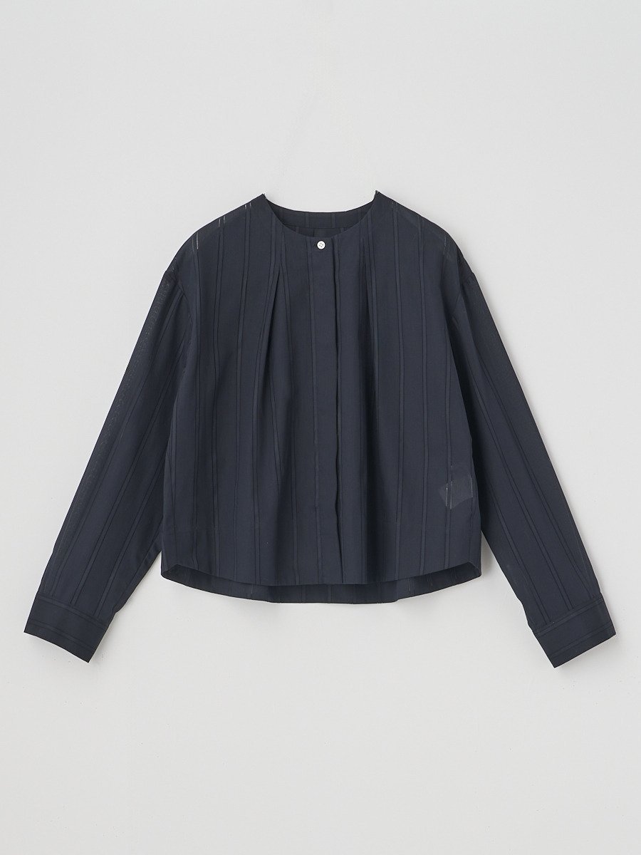 JOHN SMEDLEY コットンシアーストライプ 比翼ブラウス｜FB109 ジョンスメドレー トップス シャツ・ブラウス ネイビー【送料無料】