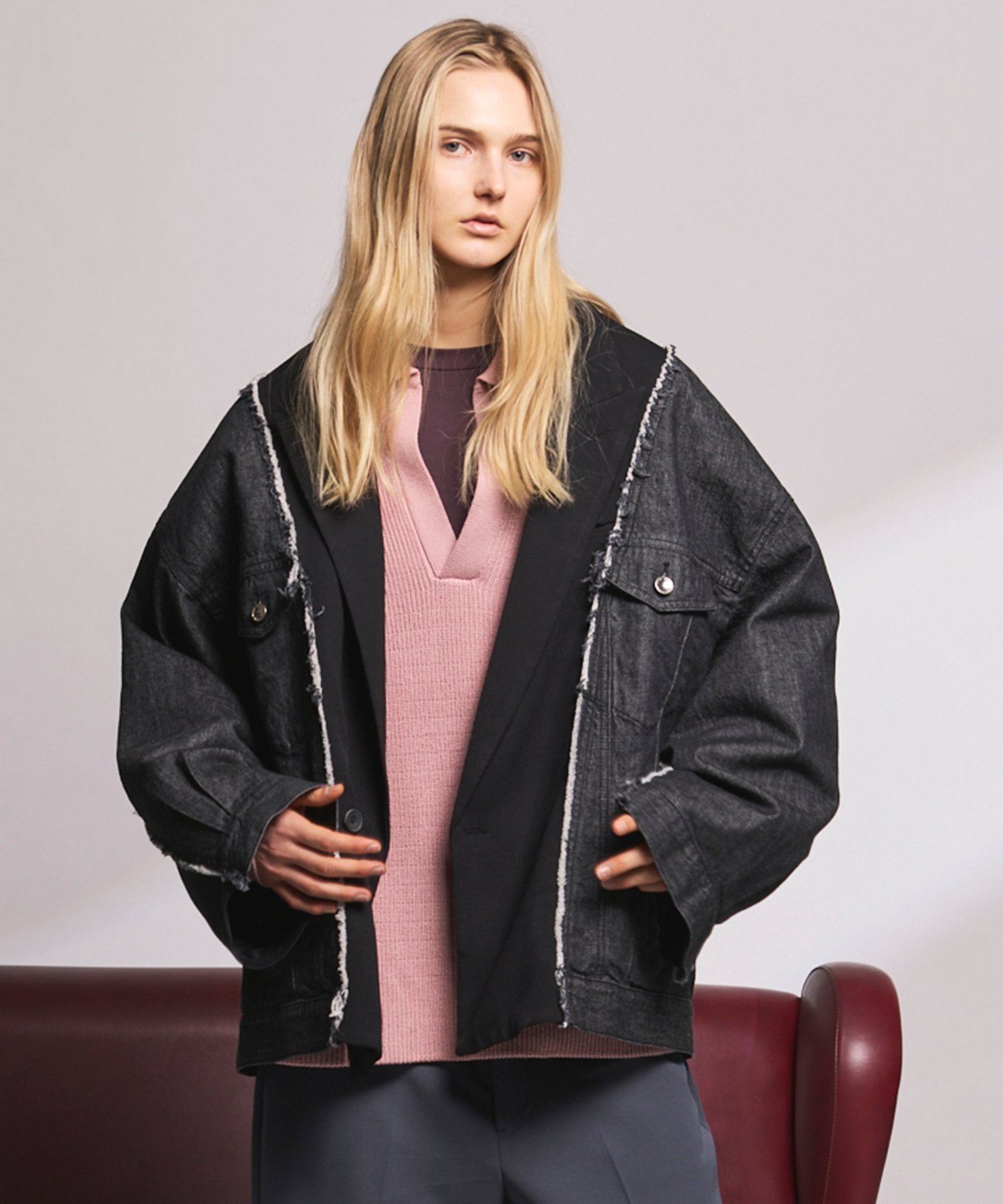 MAISON SPECIAL Denim Docking Prime-Over Peaked Lapel Jacket メゾンスペシャル ジャケット・アウター デニムジャケット ブラック ネイビー