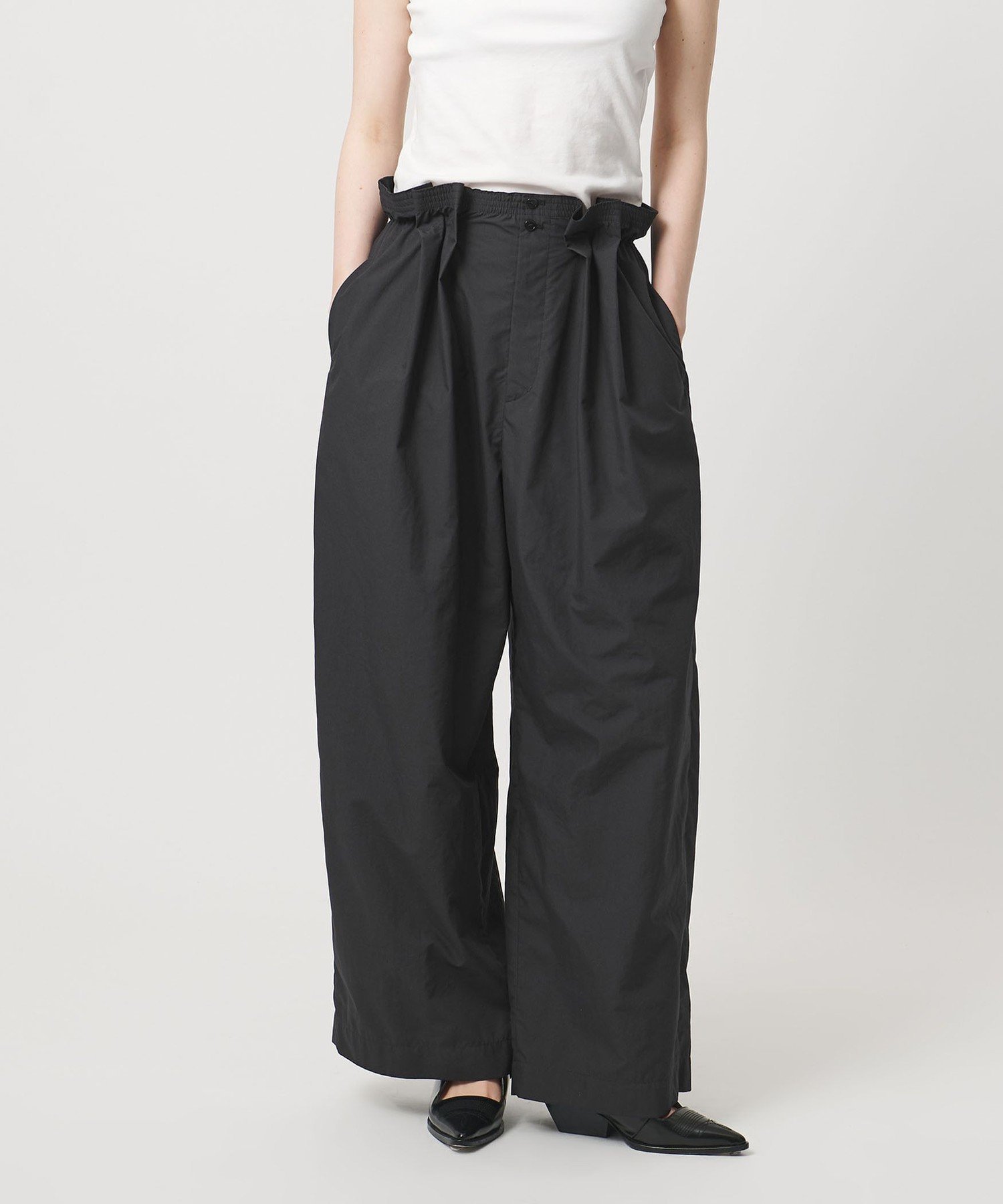 ＜ASTRAET＞ウエストゴム ギャザーワイドパンツ ユナイテッドアローズ パンツ その他のパンツ ブラック ベージュ